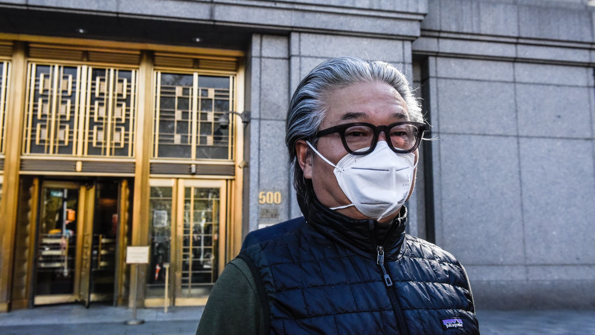 Bill Hwang departs federal court in New York on Wednesday, April 27, 2022. Photo: Stephanie Keith/Getty Images