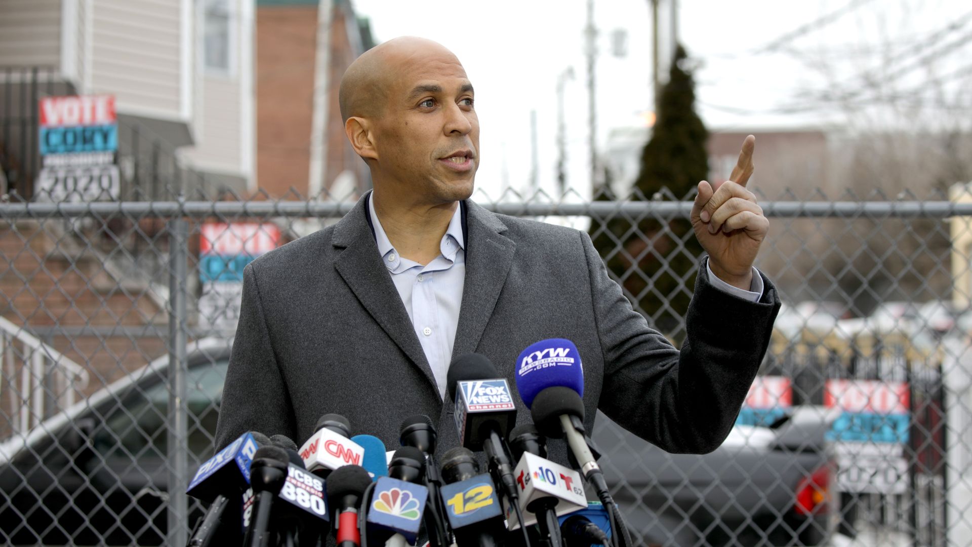 Cory Booker at his 2020 campaign announcement in Newark, N.J.