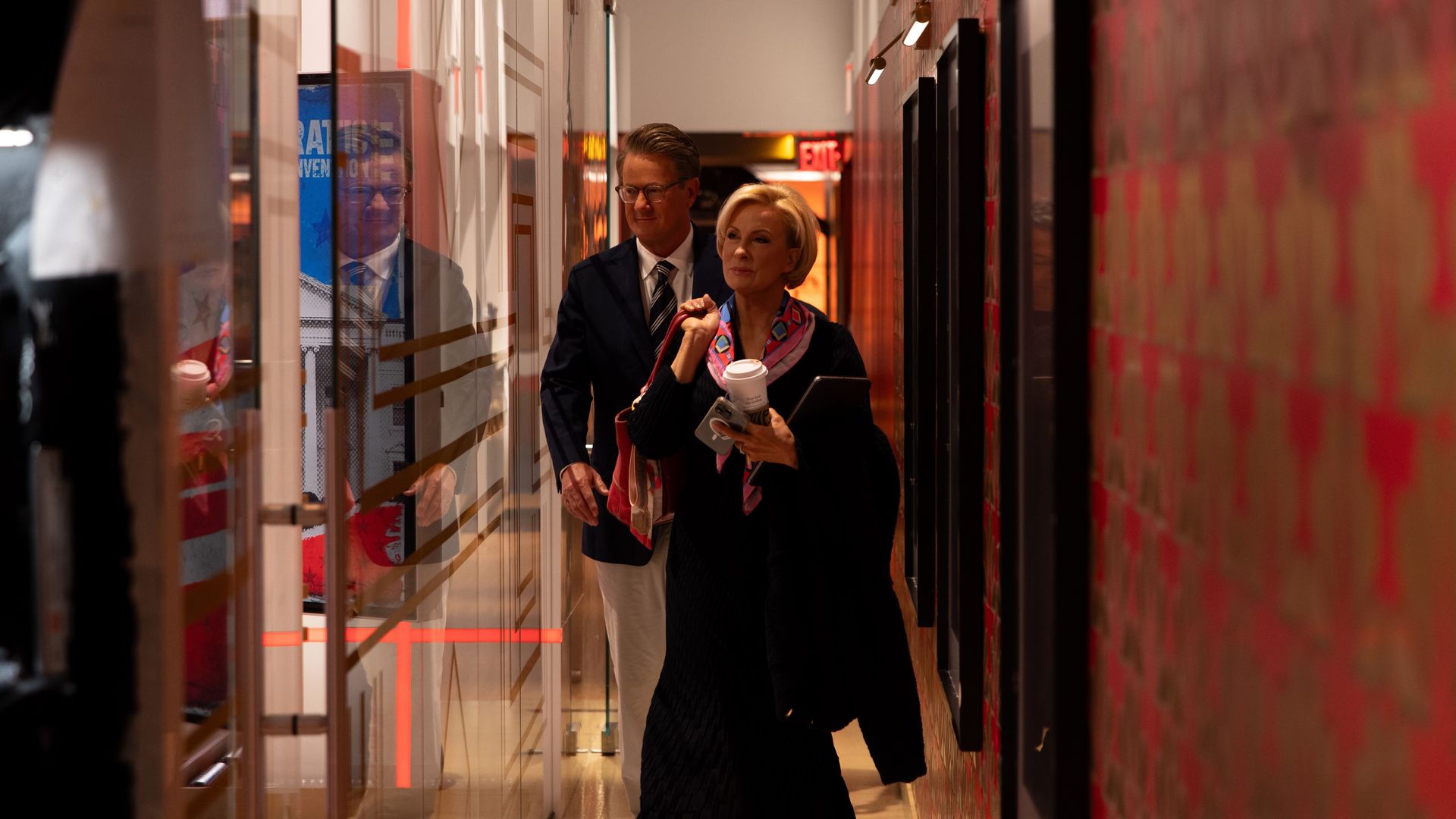 Joe Scarborough and Mika Brzezinski walk to the "Morning Joe" set at 30 Rock. Photo: Taylor Paige Dieng/"Morning Joe"