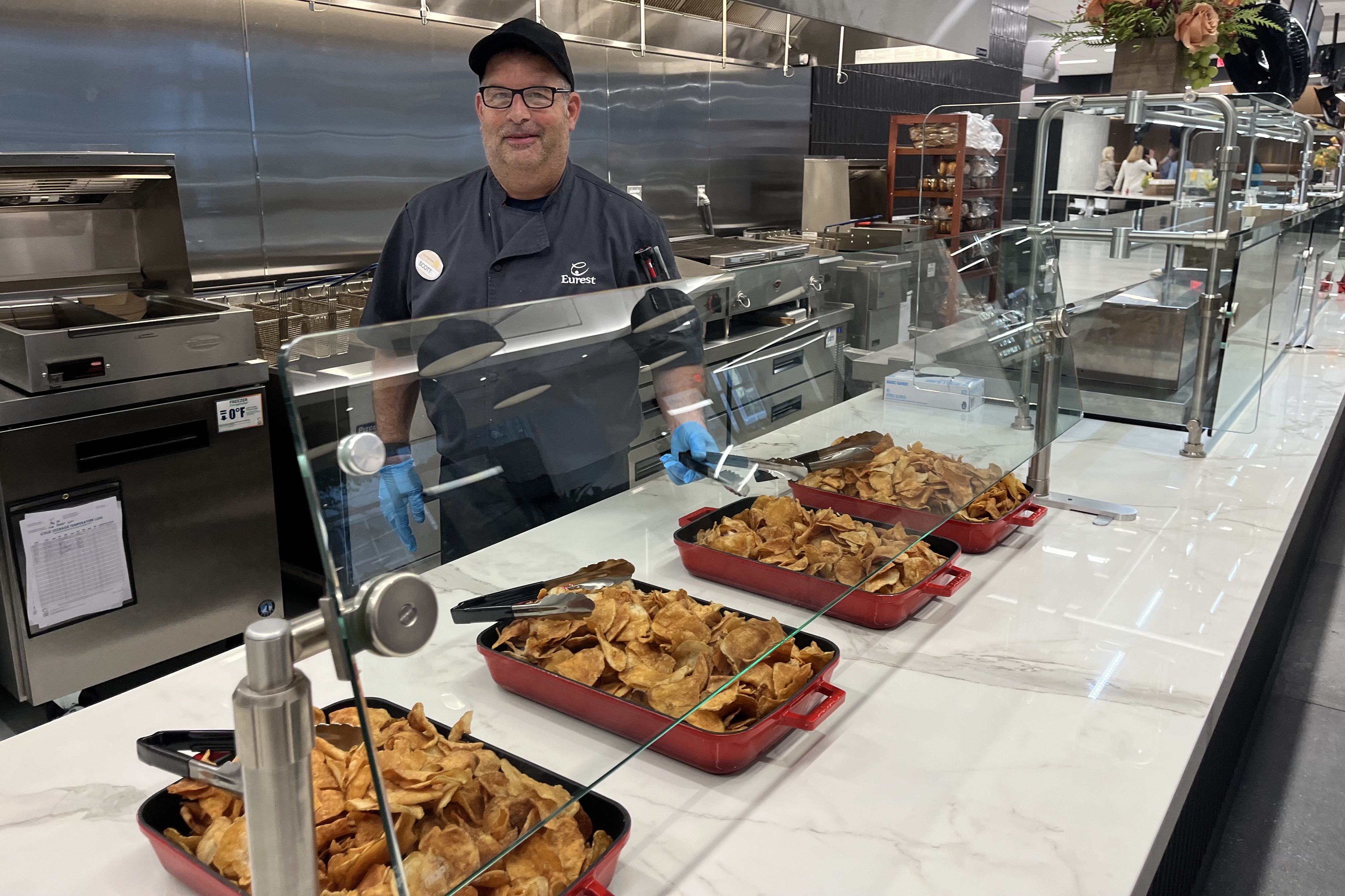 Potato chips on a buffet line