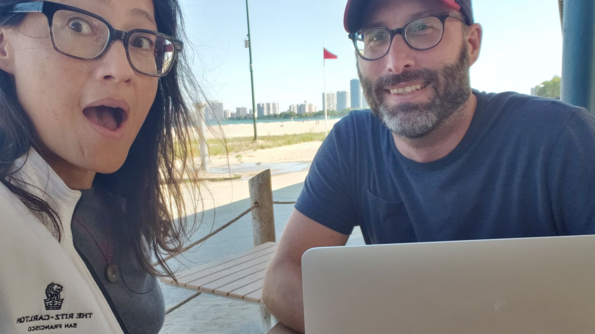 Monica and Justin smile for the camera. 