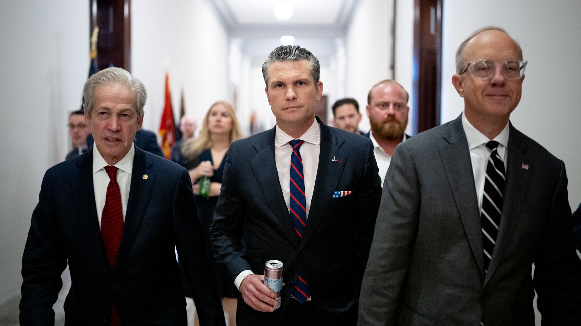 President-elect Donald Trump's nominee to be Secretary of Defense Pete Hegseth (C) leaves a meeting President-elect Donald Trump's nominee to be Secretary of Defense Pete Hegseth (C) leaves a meeting