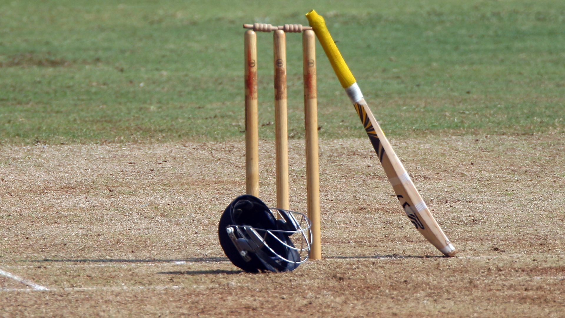 A cricket bat and helmet.
