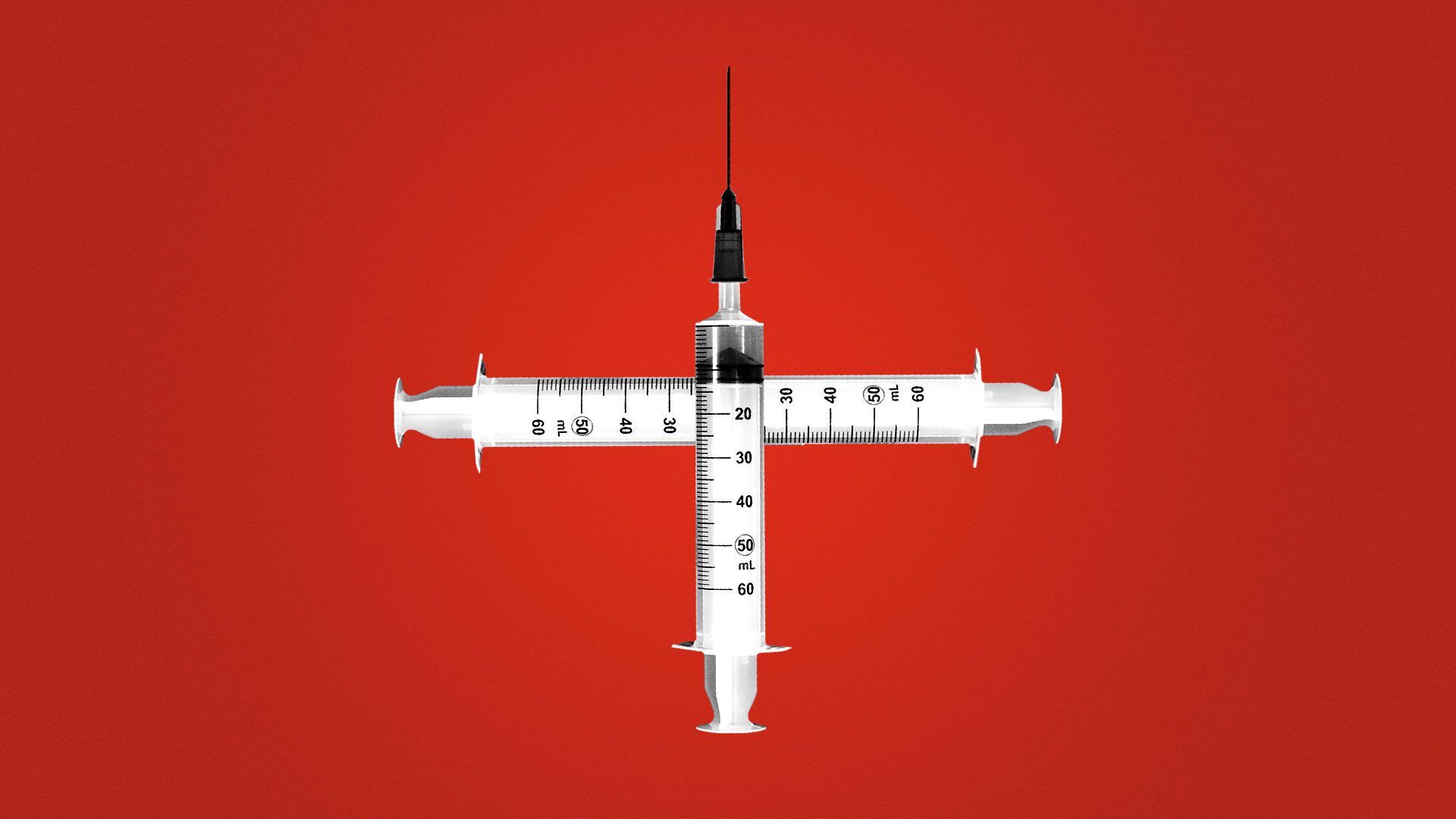 Illustration of syringes forming a health plus/cross