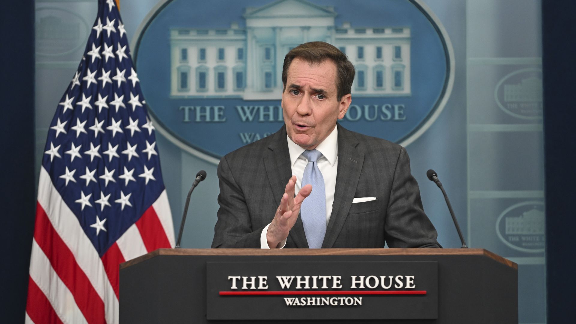 White House National Security Communications Adviser John Kirby speaking