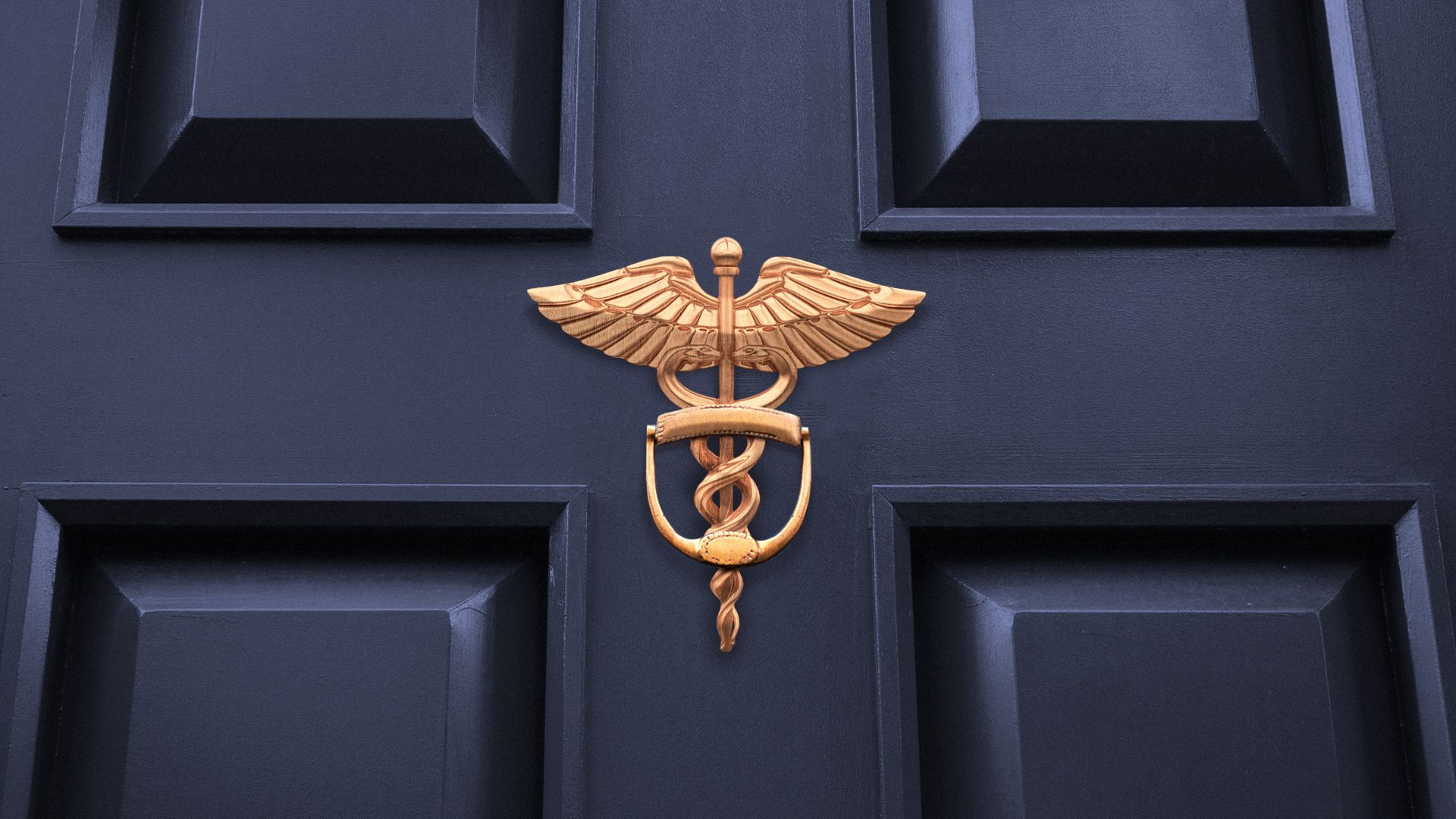 Illustration of a caduceus-shaped door knocker.