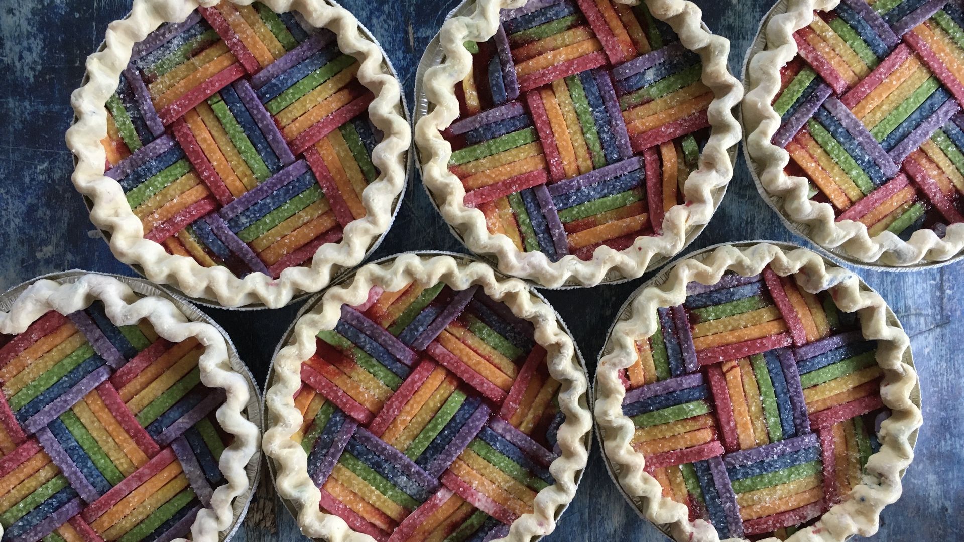 Rainbow-lattice pies by Pie Bird Pies.
