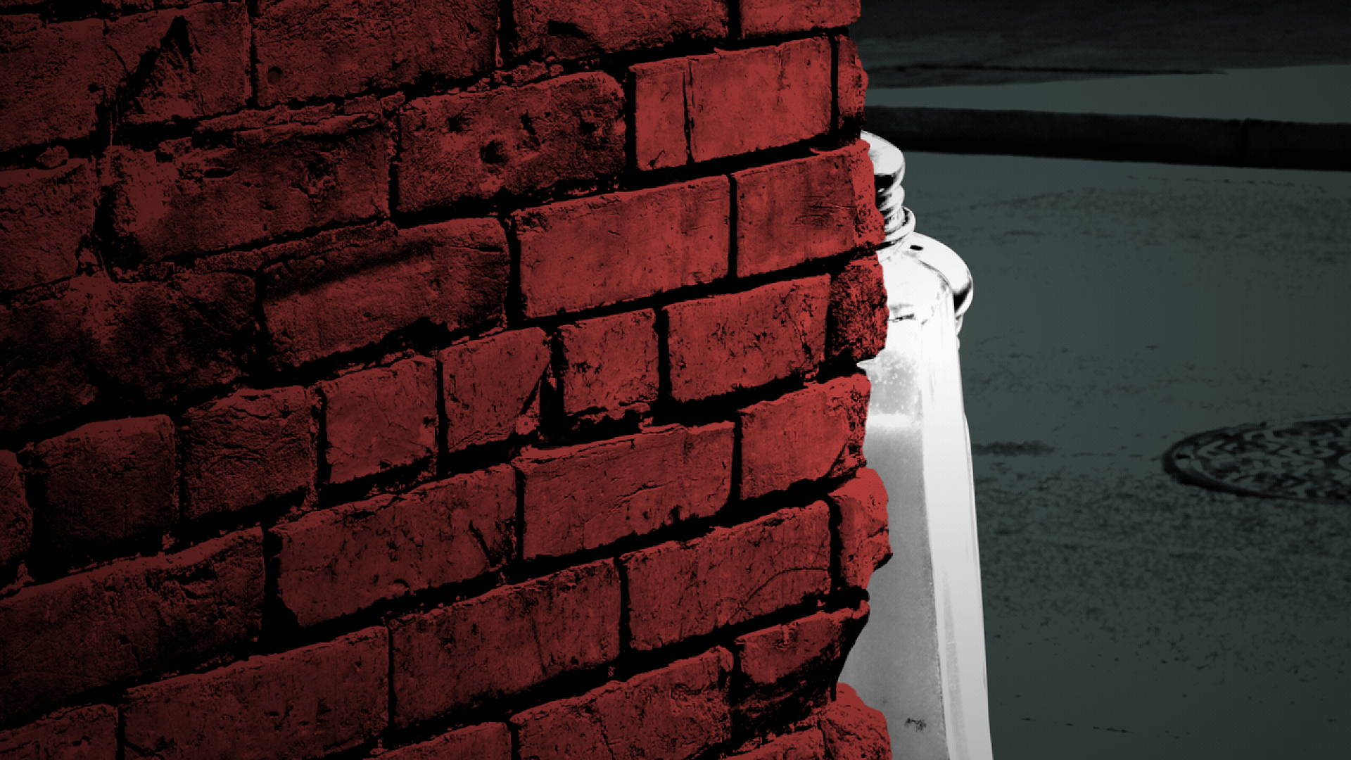 Illustration of salt and pepper shakers hiding behind a brick wall, and peeking around it.