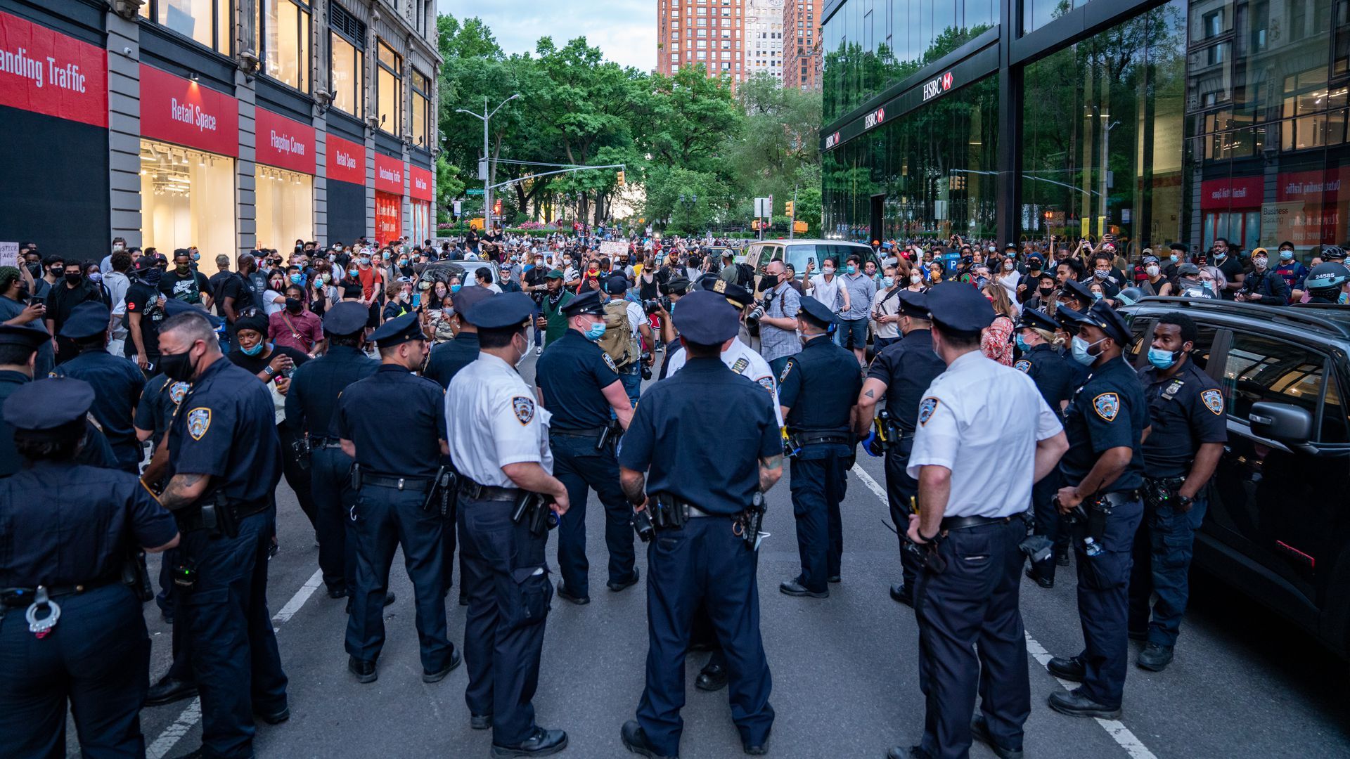Police and protesters face off in New York City