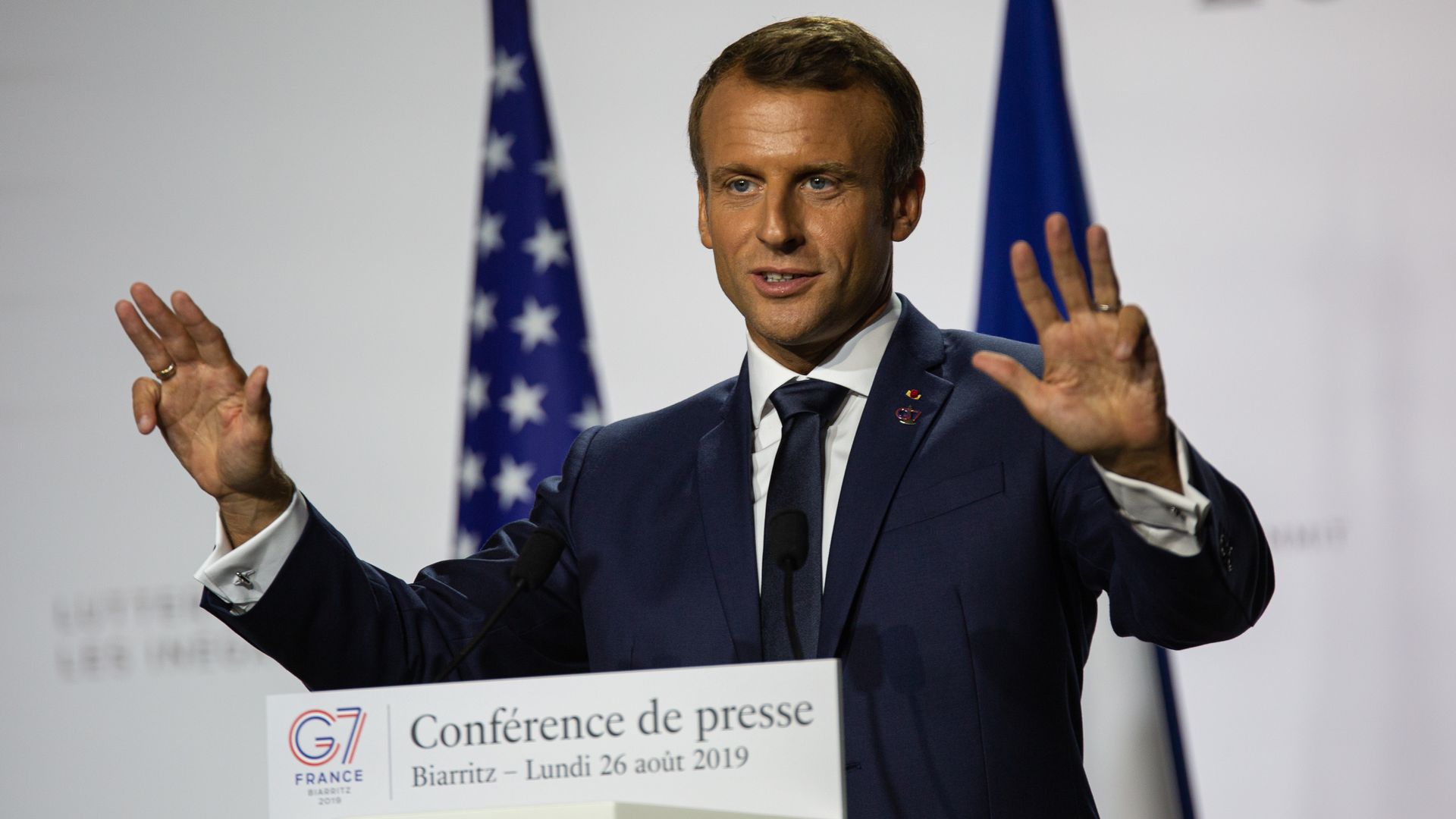 Emmanuel Macron, President of France, speaks