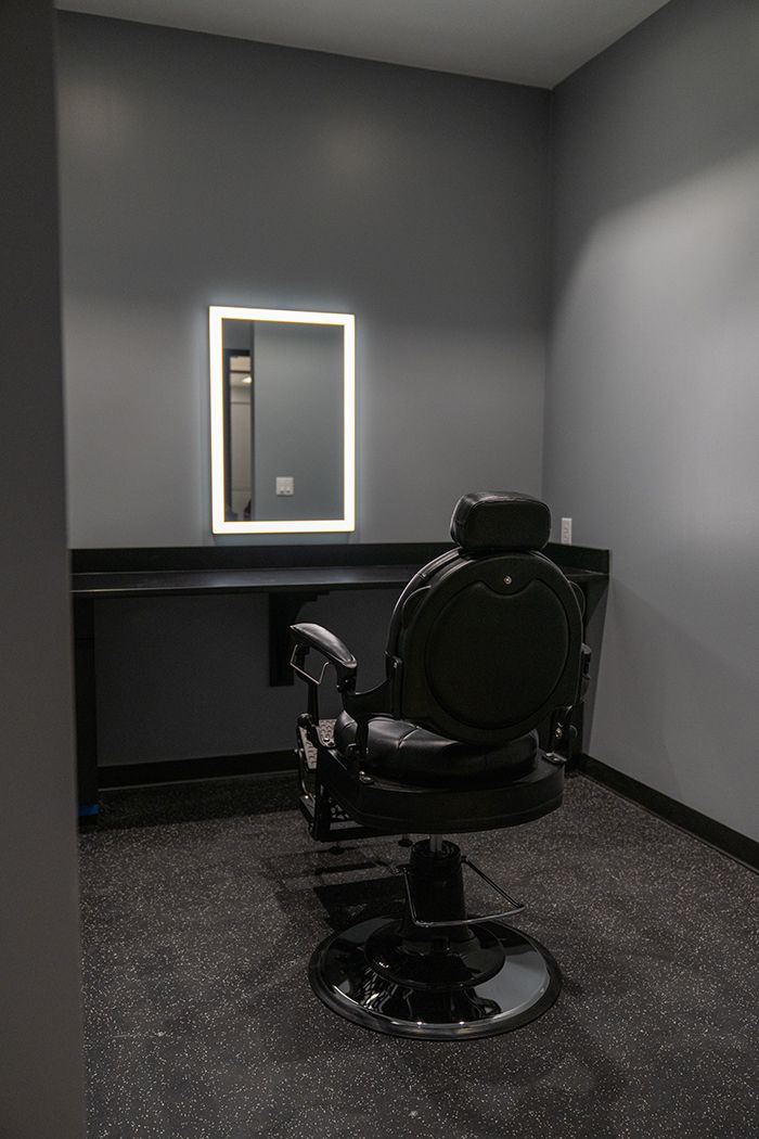 Barber chair in the first team locker room. 