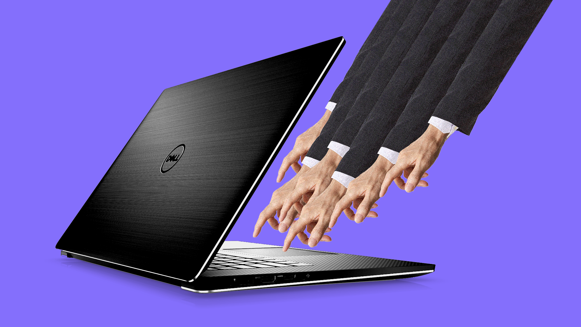 Lots of hands on a Dell keyboard