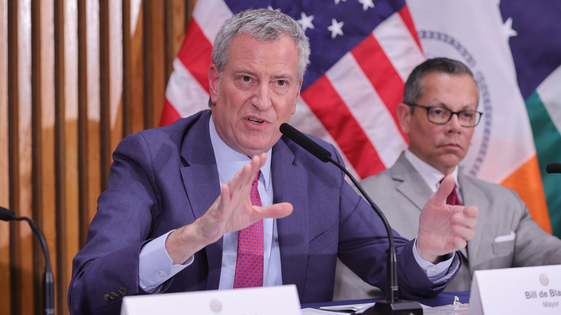  Mayor Bill de Blasio along with city officials hold a press conference 