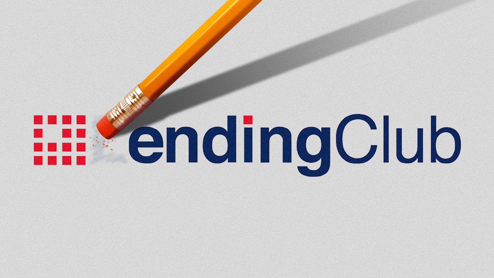 Illustration of the "Lending Club" logo with a pencil erasing the "L"