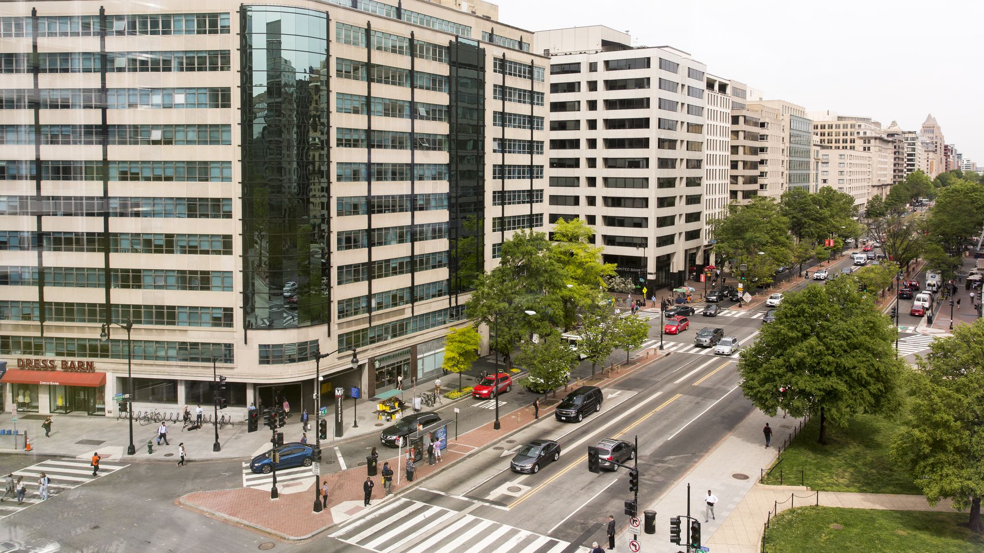 Washington's famed K Street corridor is seen from a high vantage point.