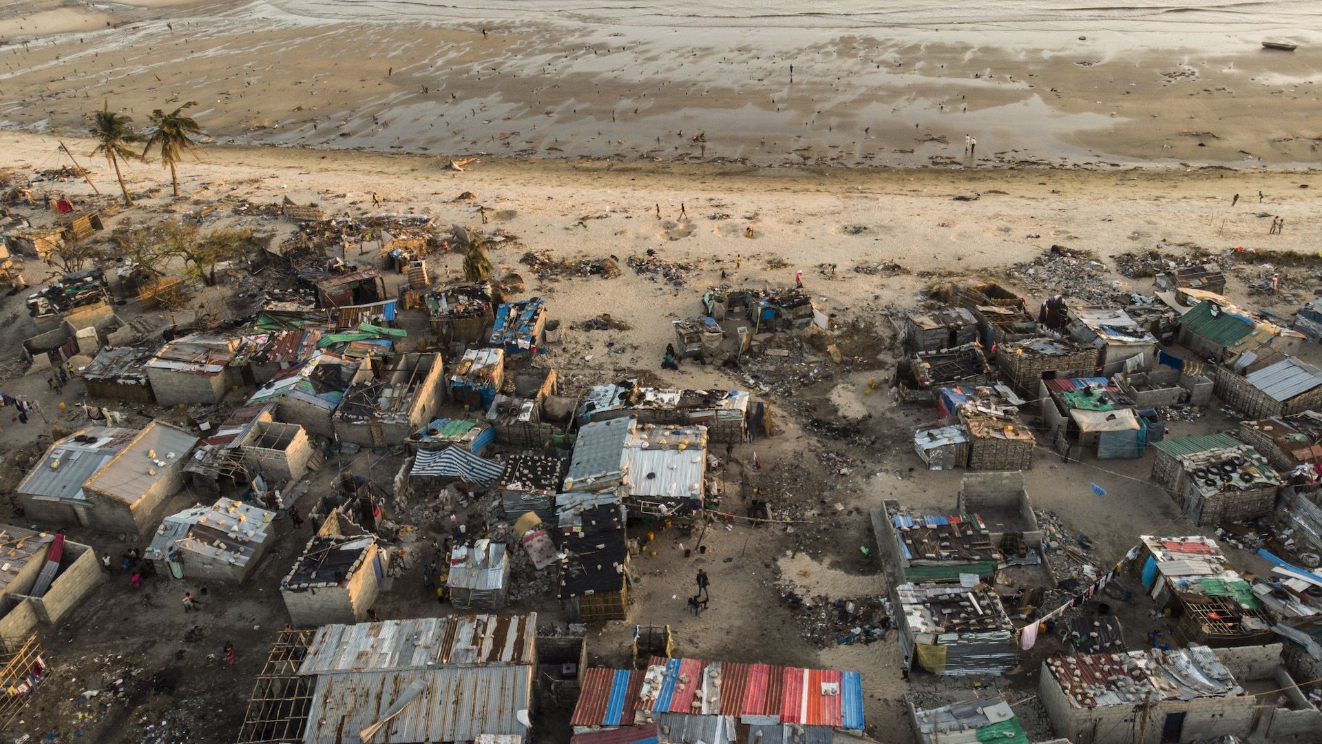 Debris and destroyed buildings which stood in the path of Cyclone Idai can be seen in this aerial photograph over the Praia Nova neighborhood of Beira, Mozambique.