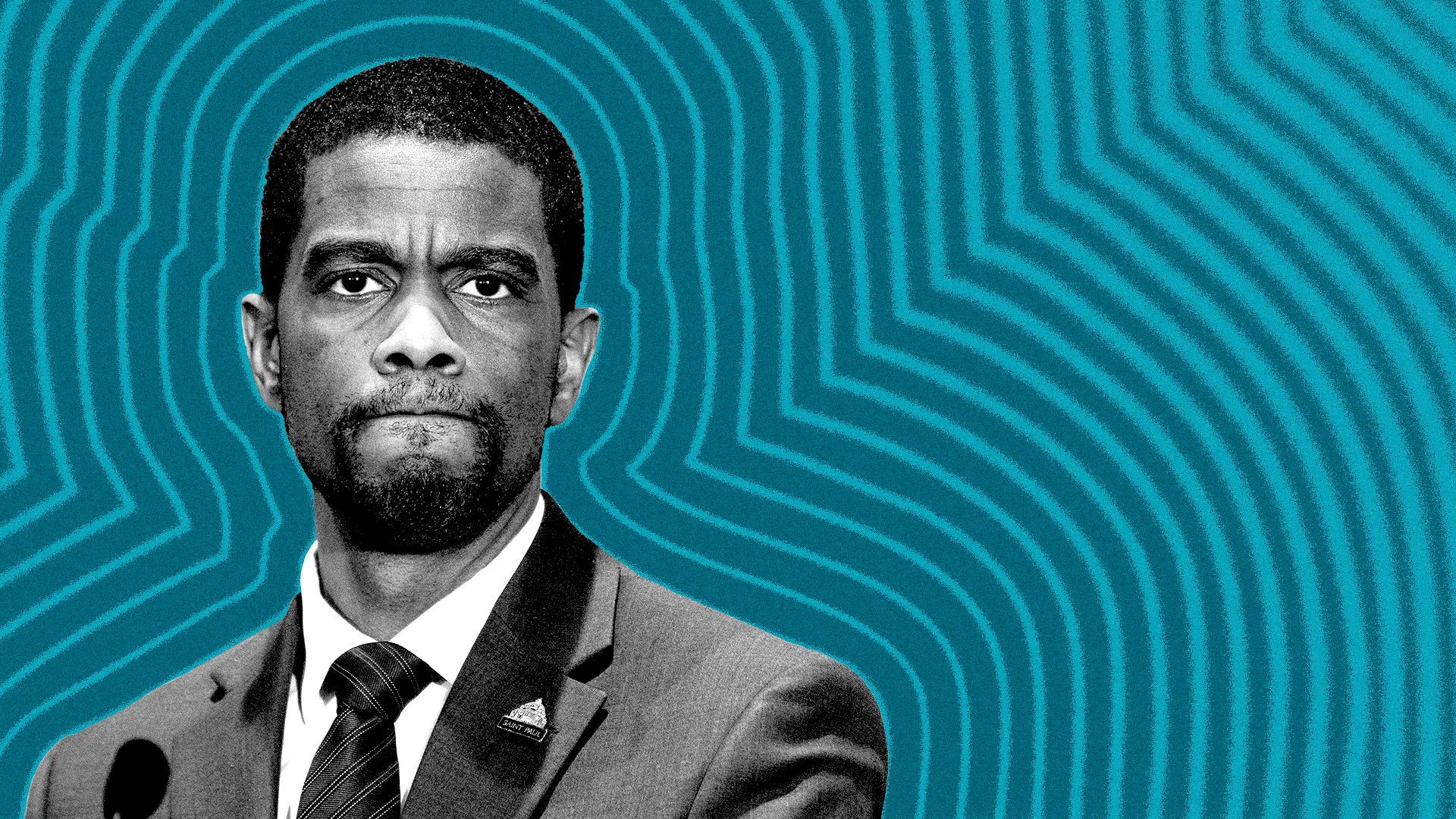 Photo illustration of St. Paul Mayor Melvin Carter with lines radiating from him. 