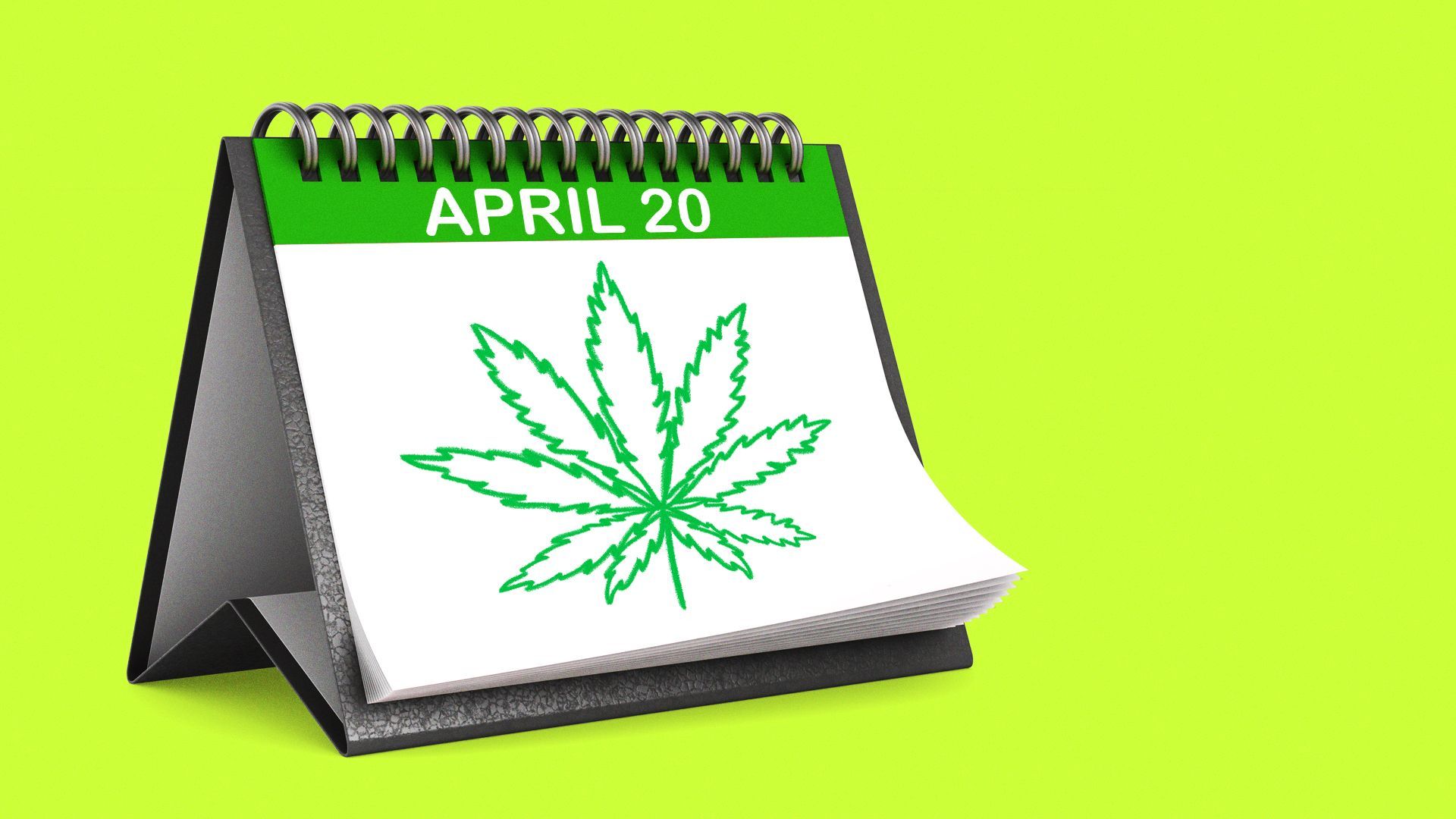Illustration of a calendar flipped to April 20, with a marijuana leaf drawn on.
