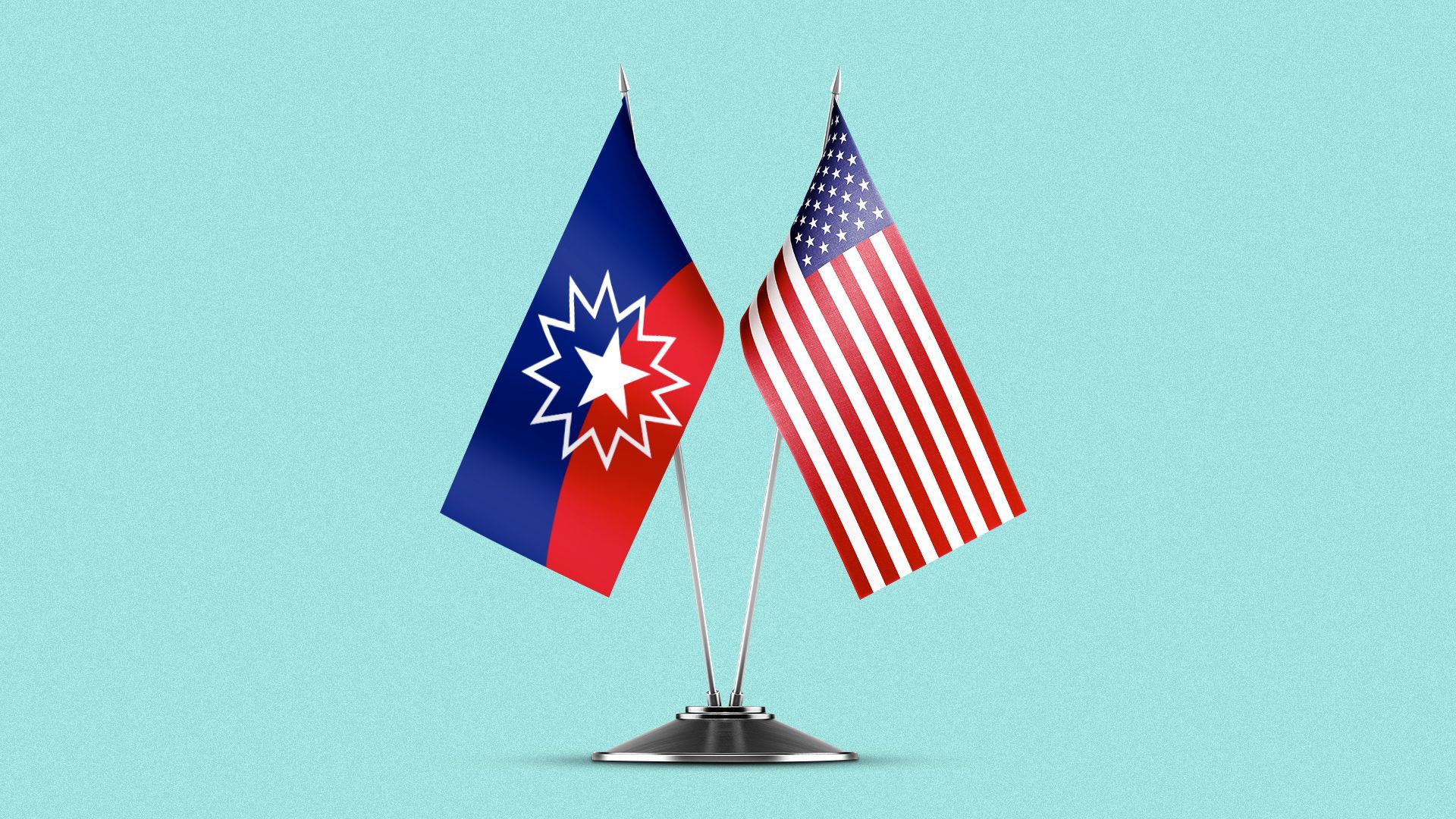 Illustration of the Juneteenth and American flags in a stand.