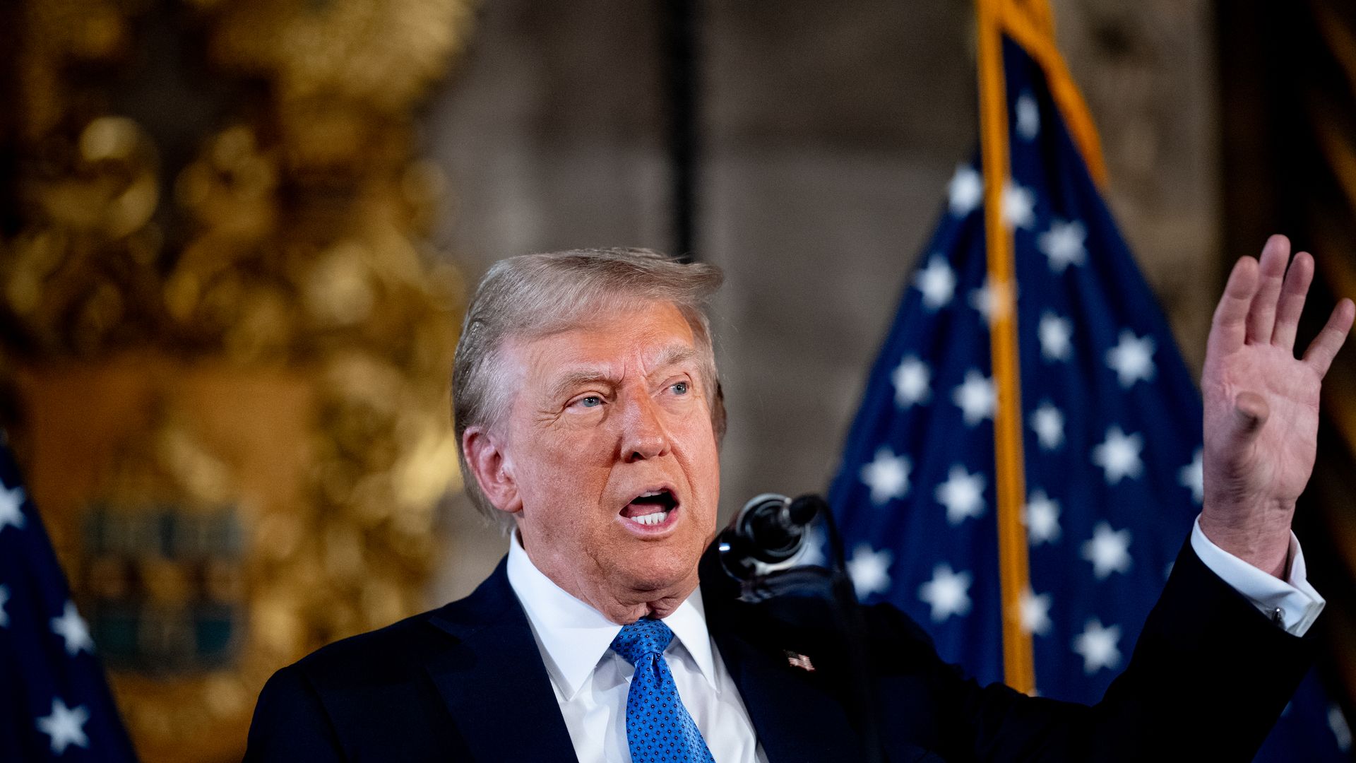 Trump addresses reporters at a Mar-a-Lago press conference.