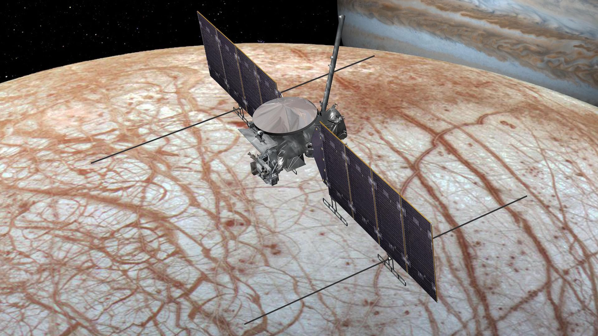 Artist's illustration of Europa Clipper at Europa.