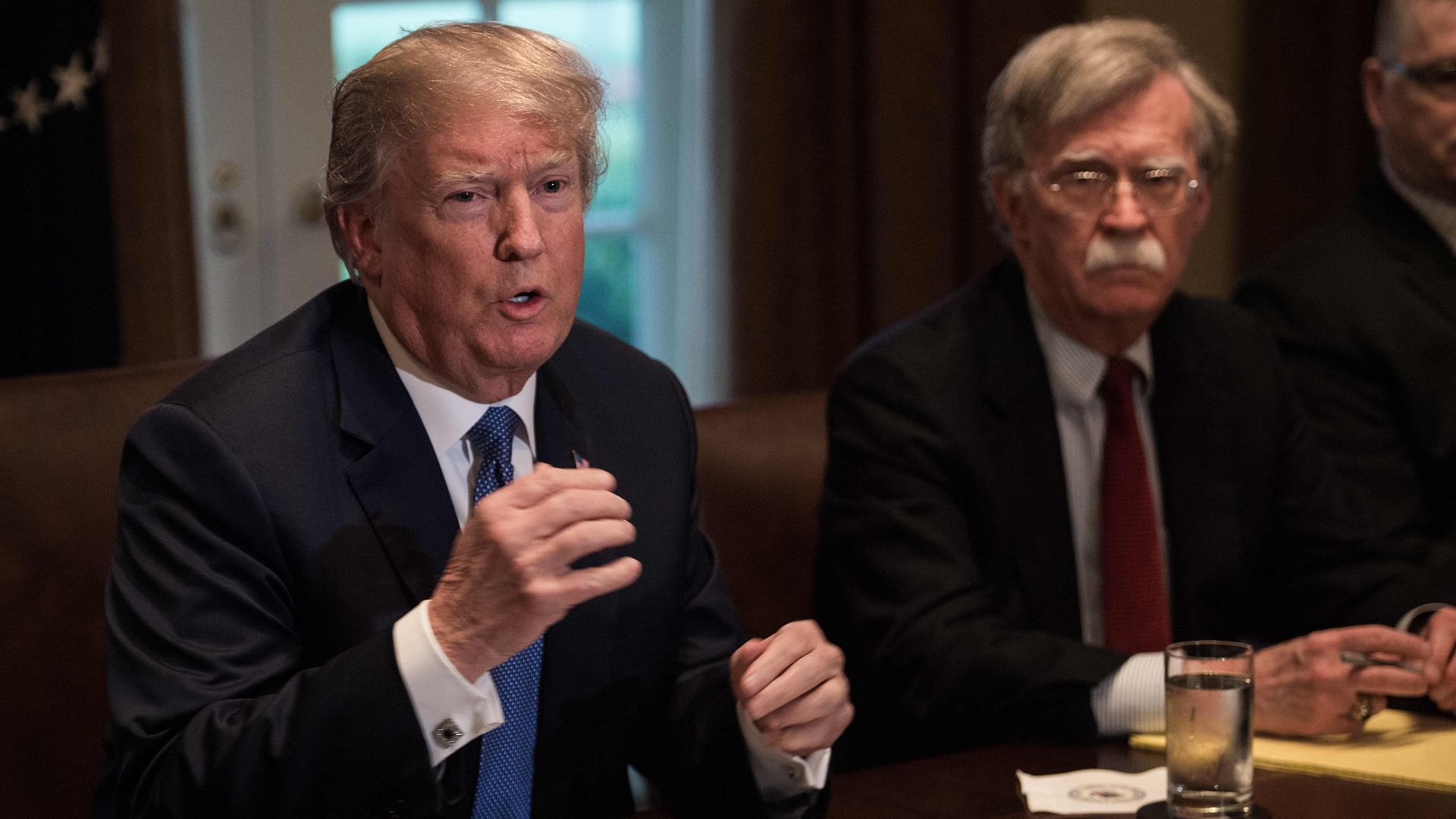 President Donald Trump speaks during a meeting with senior military leaders at the White House in Washington, DC, on April 9, 2018.