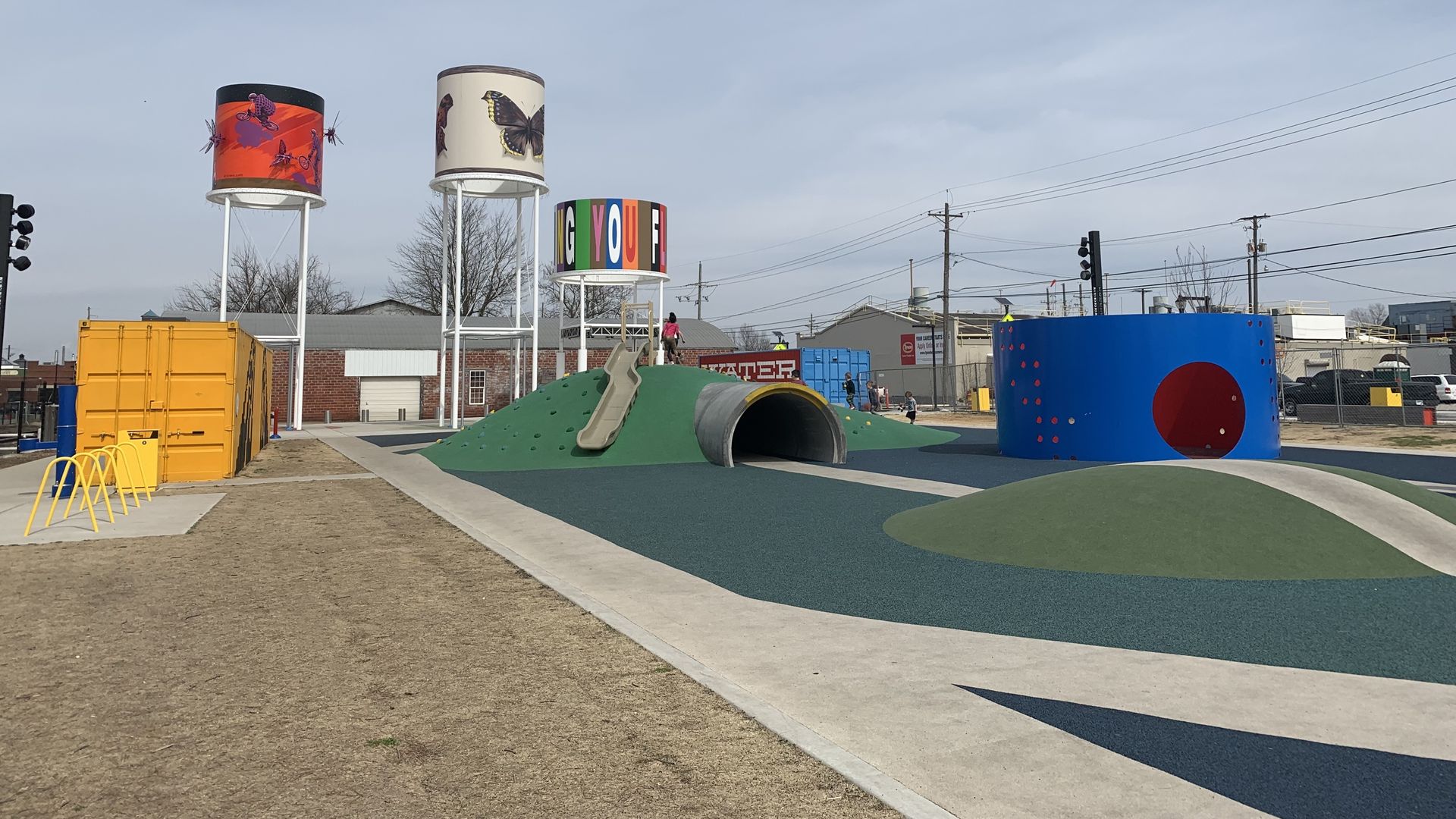 Railyard Park featuring raised play structures