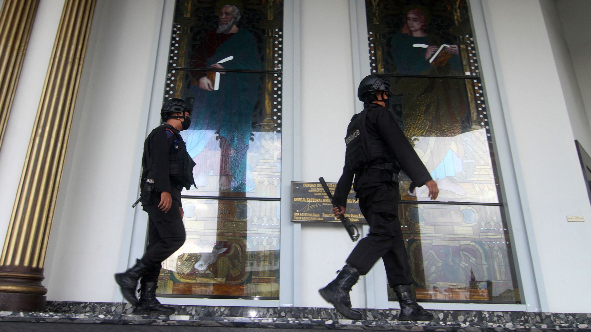 Police on Borneo island on March 28, 2021. Photo: Andri Husen / AFP via Getty Images