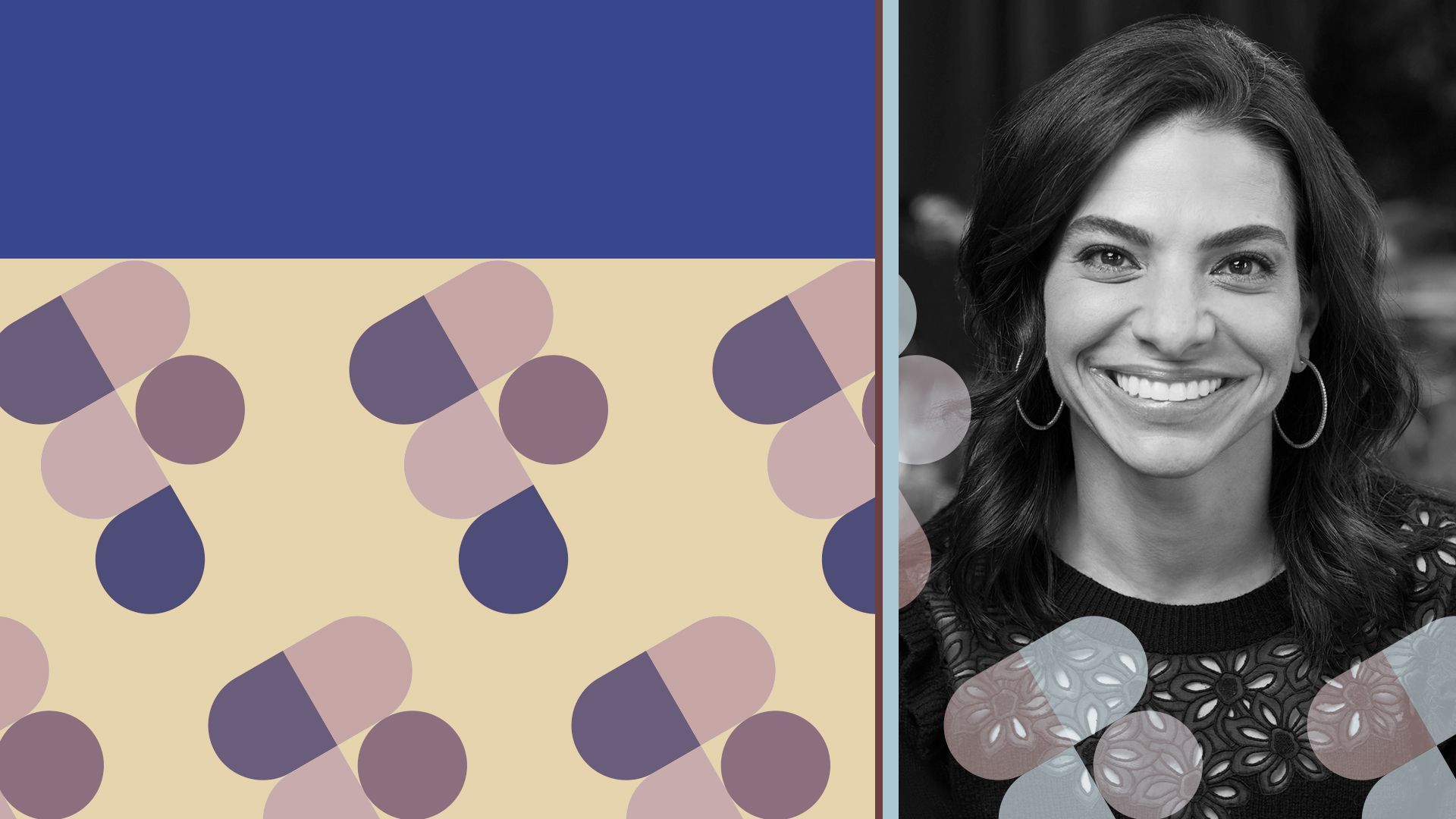 Photo illustration of Nairi Hourdajian next to the Figma logo and geometric shapes.