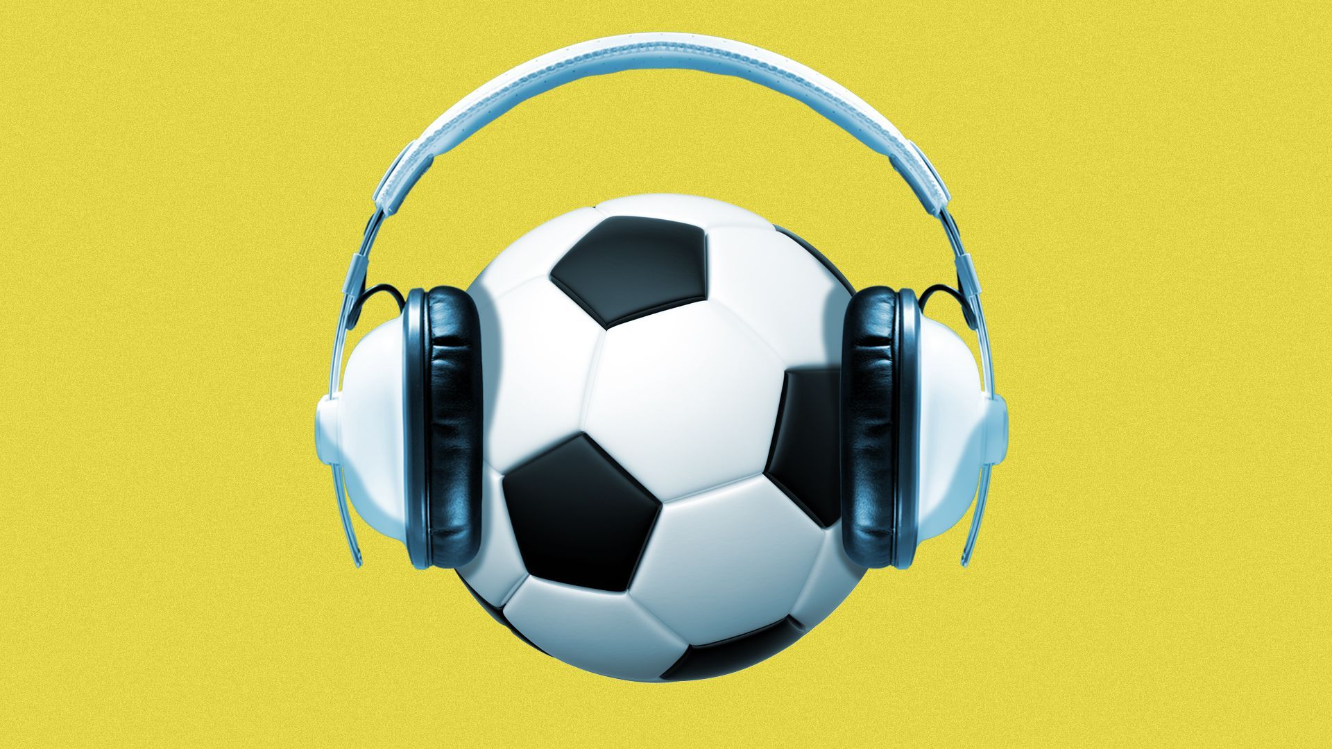 Illustration of a soccer ball wearing headphones