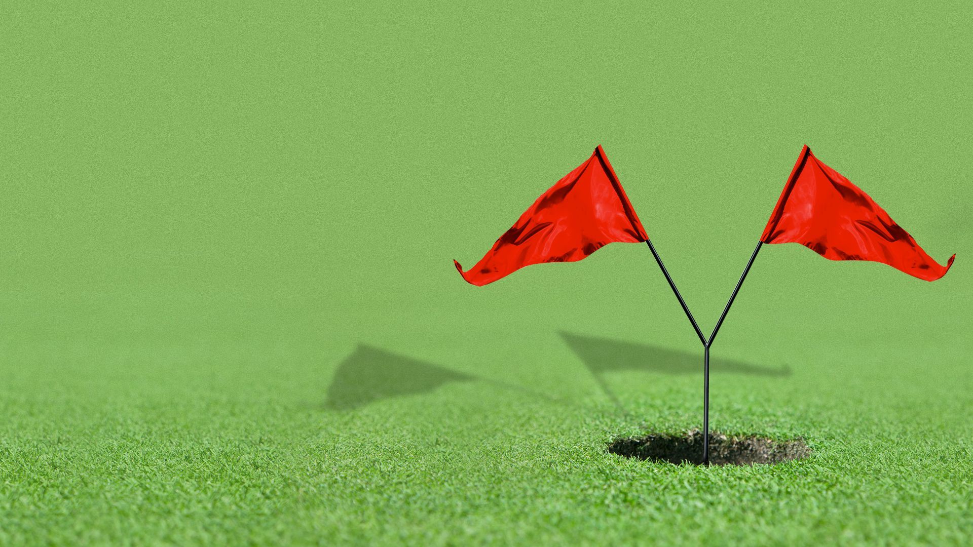 Illustration of a golf hole with a bifurcated flag