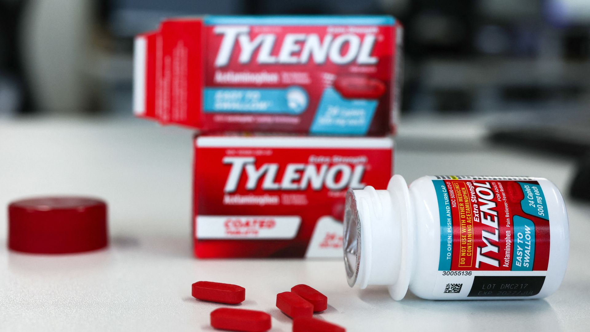 Tylenol bottles and pills.
