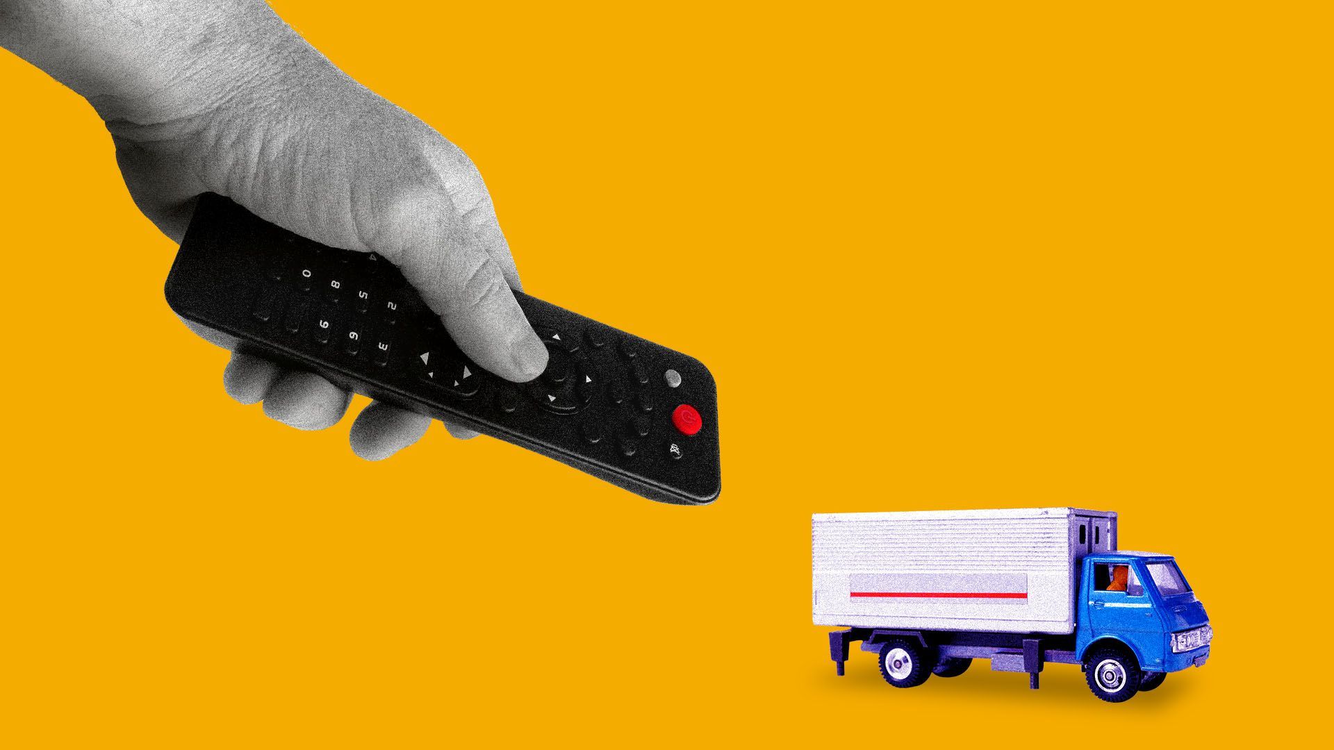 Illustration of hand with remote controlling a small truck