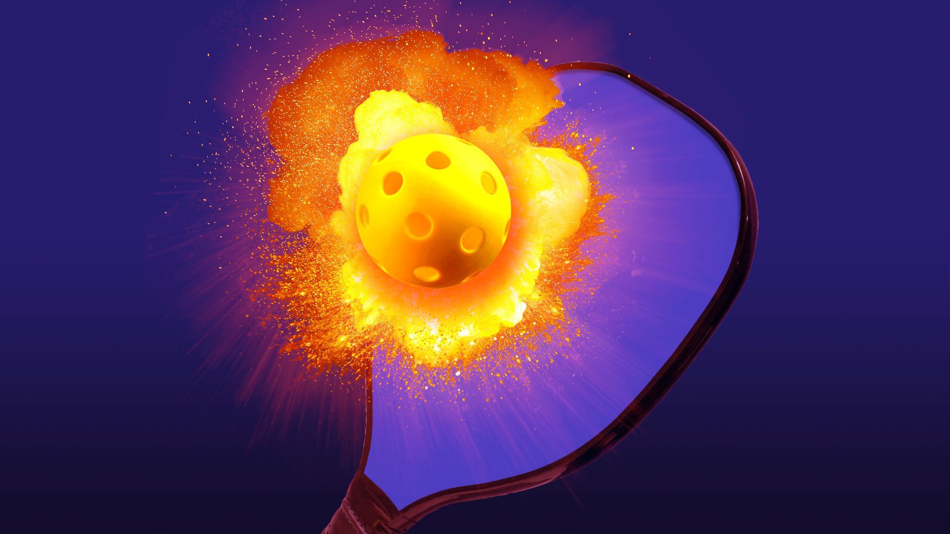 Illustration of a pickleball paddle hitting an exploding ball