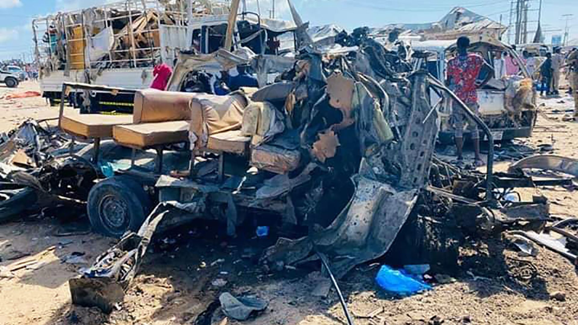 Wreckage of a bus in Somalia