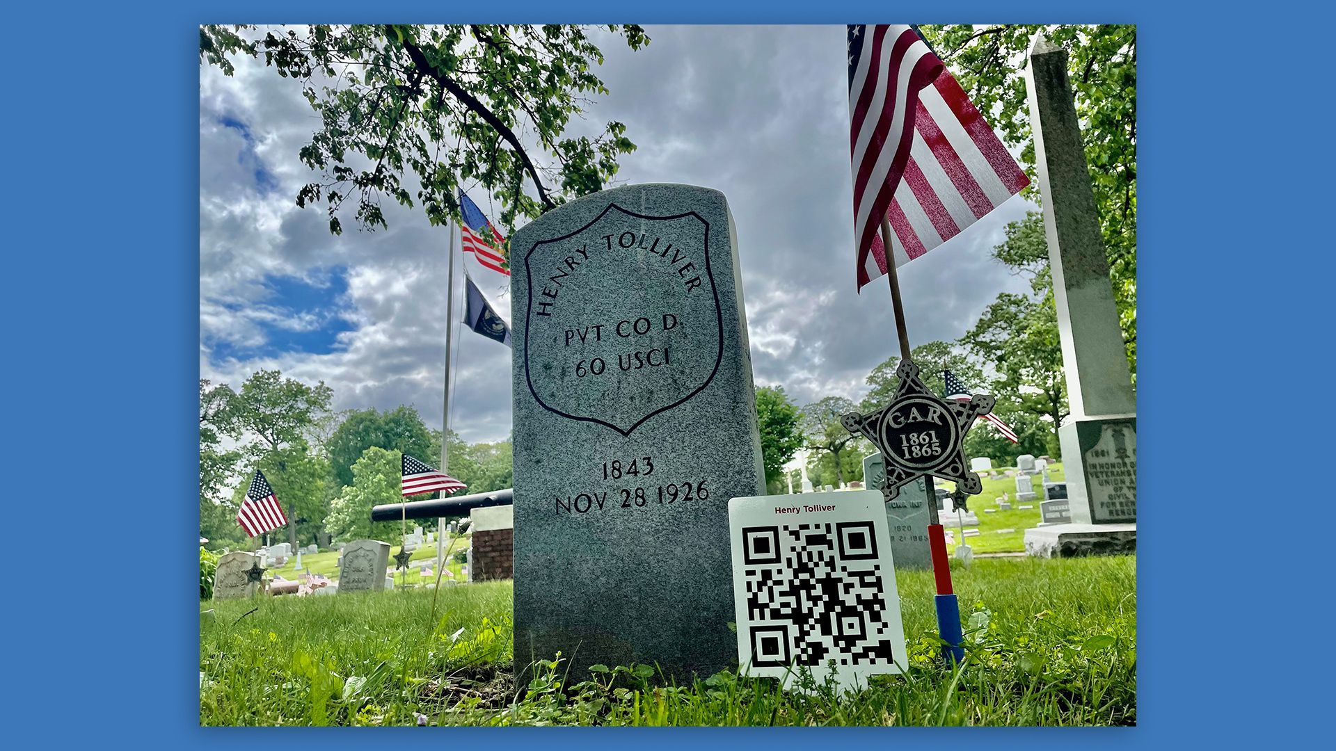An interactive video exhibit at Woodland Cemetery in Des Moines.