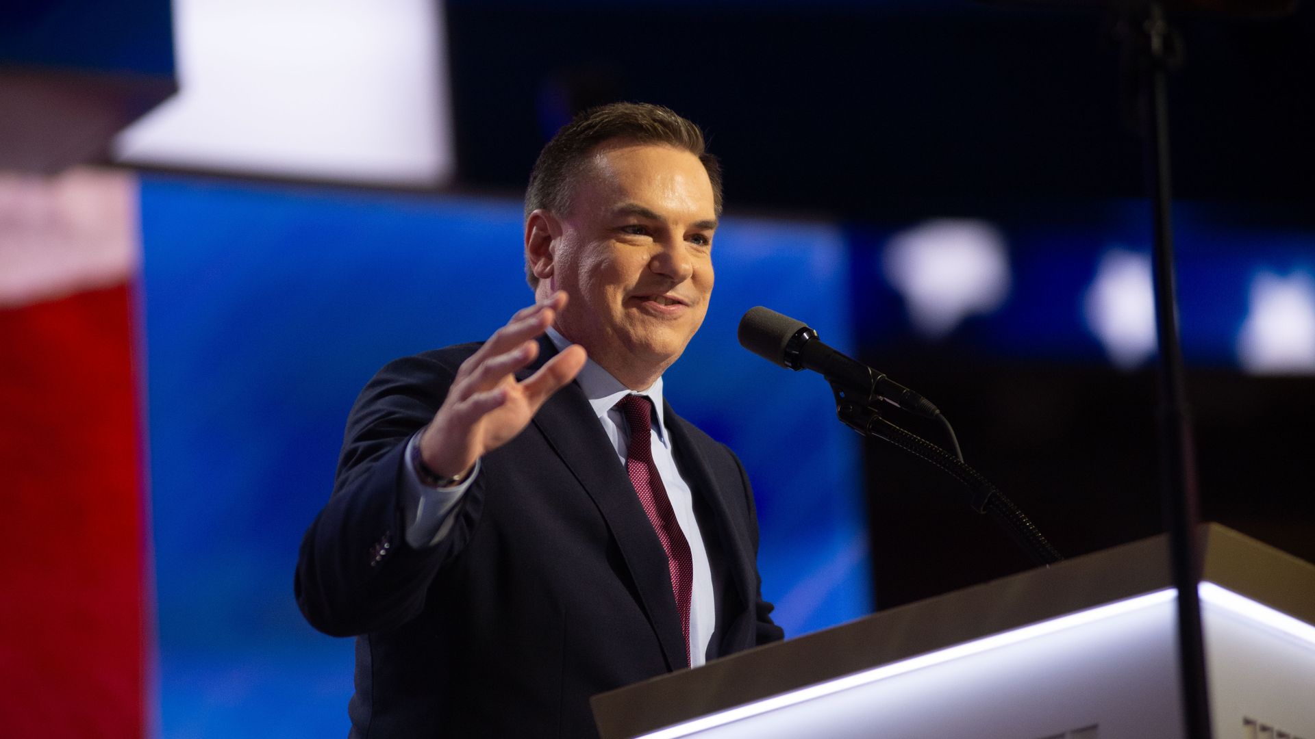 WISCONSIN, UNITED STATES - JULY 18: National Republican Congressional Committee chairman Rep. Richard Hudson speaks during Republican National Convention (RNC) at the Fiserv Forum in Milwaukee, Wisconsin, United States on July 18, 2024. (Photo by Jacek Boczarski/Anadolu via Getty Images)