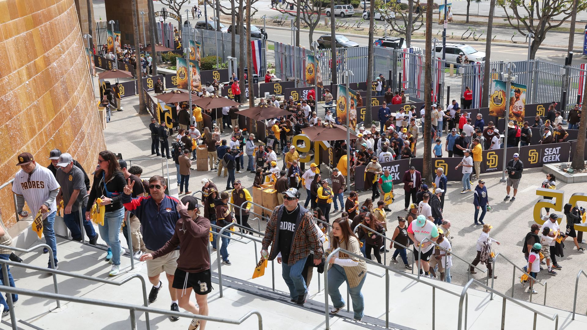 Fans entering Petco Park on Opening Day