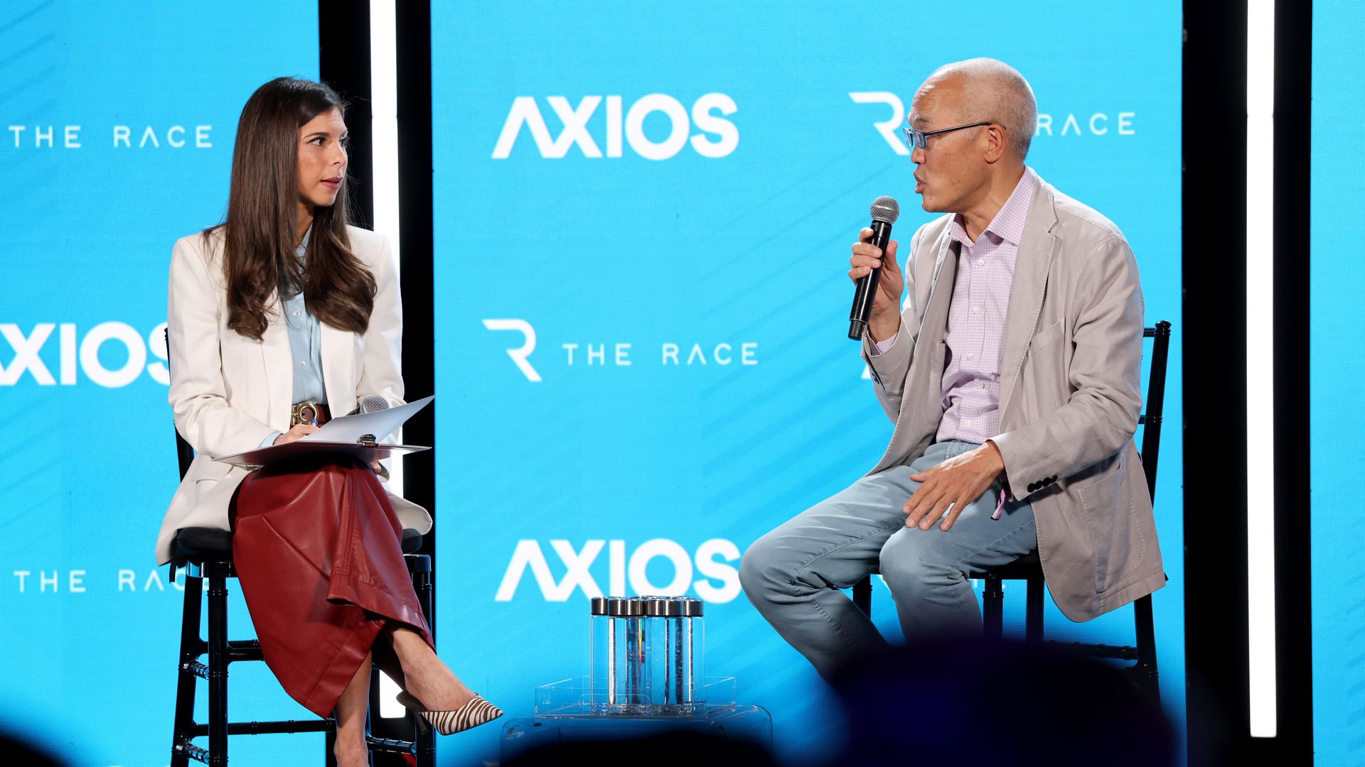 Axios' Sara Fischer interviews Liberty Media CEO Derek Chang on Oct. 22 in Austin.