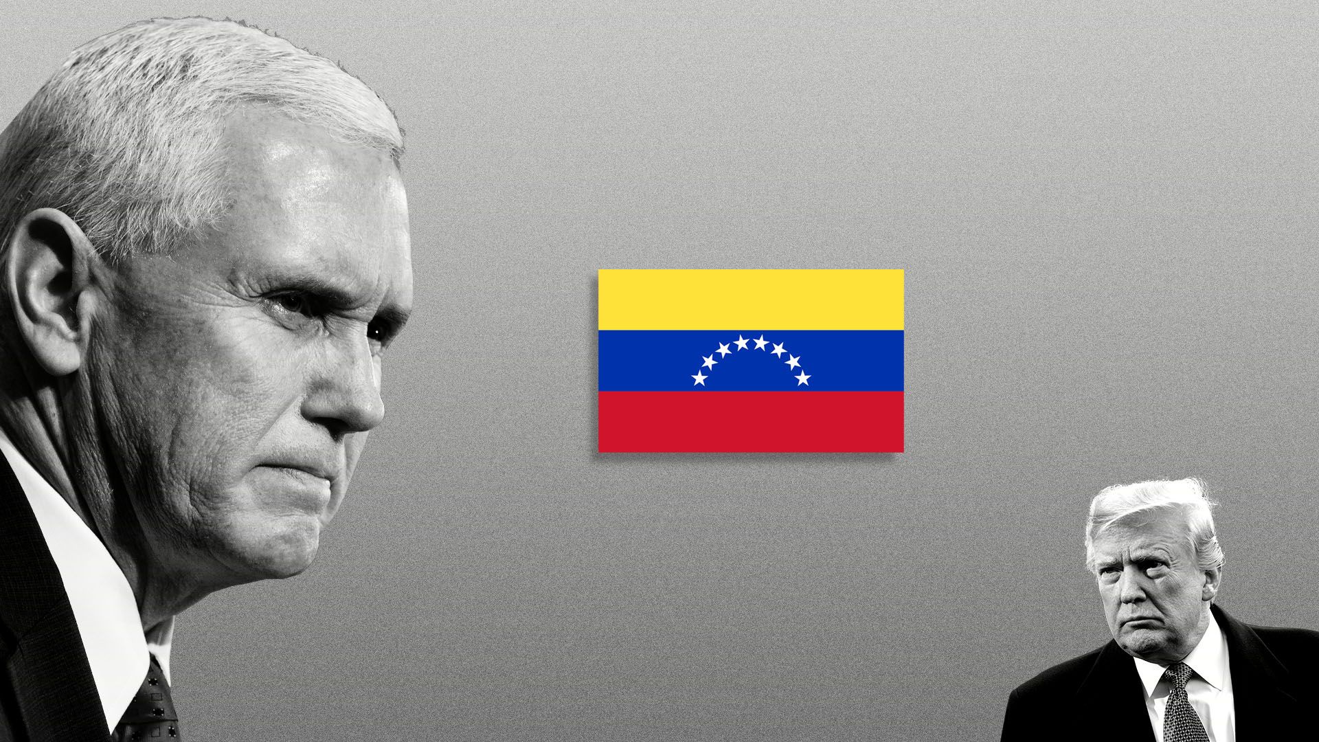Illustration of Vice President Pence staring at Venezuelan flag