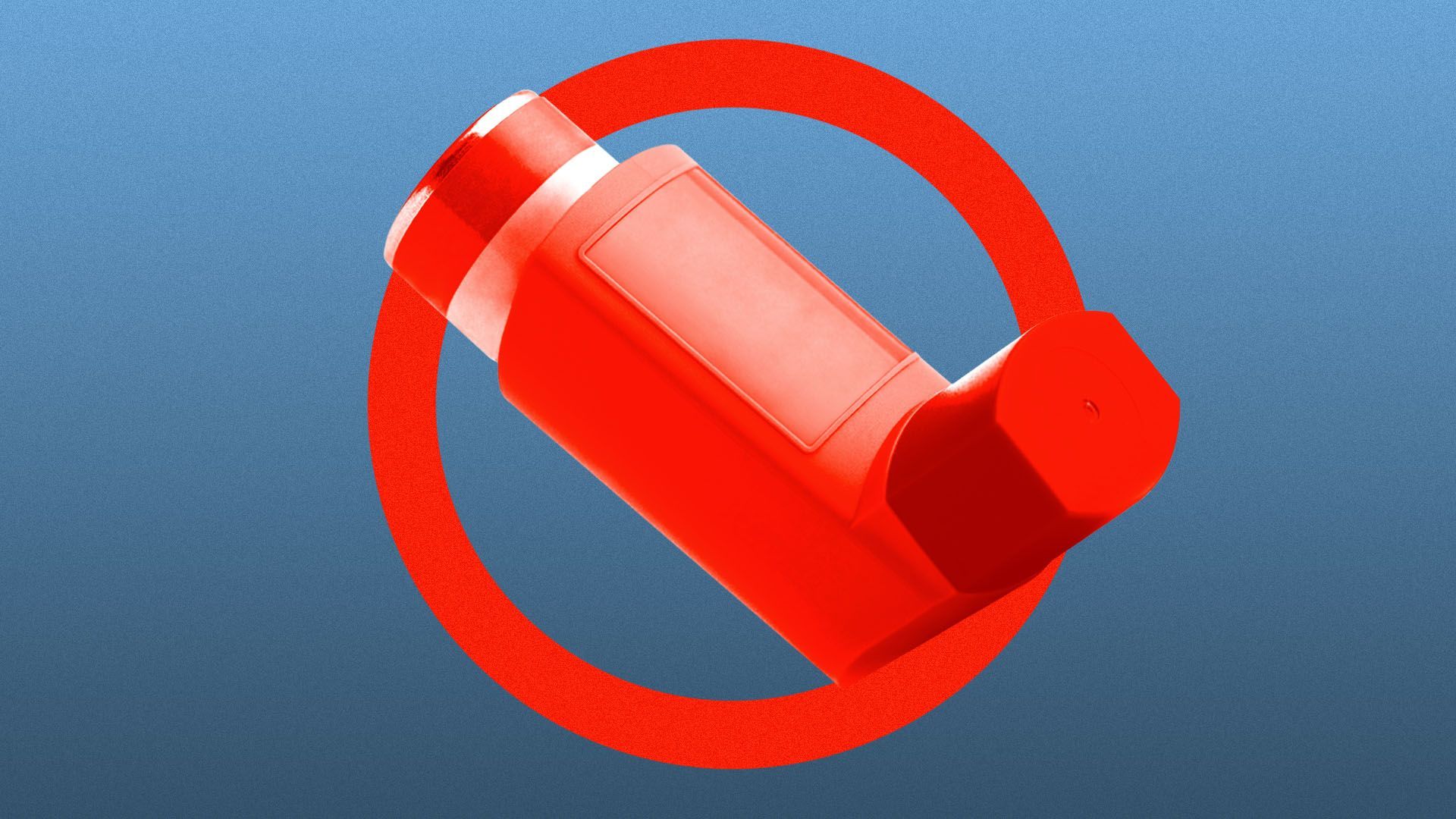 Illustration of a red inhaler in the shape of a "no" symbol