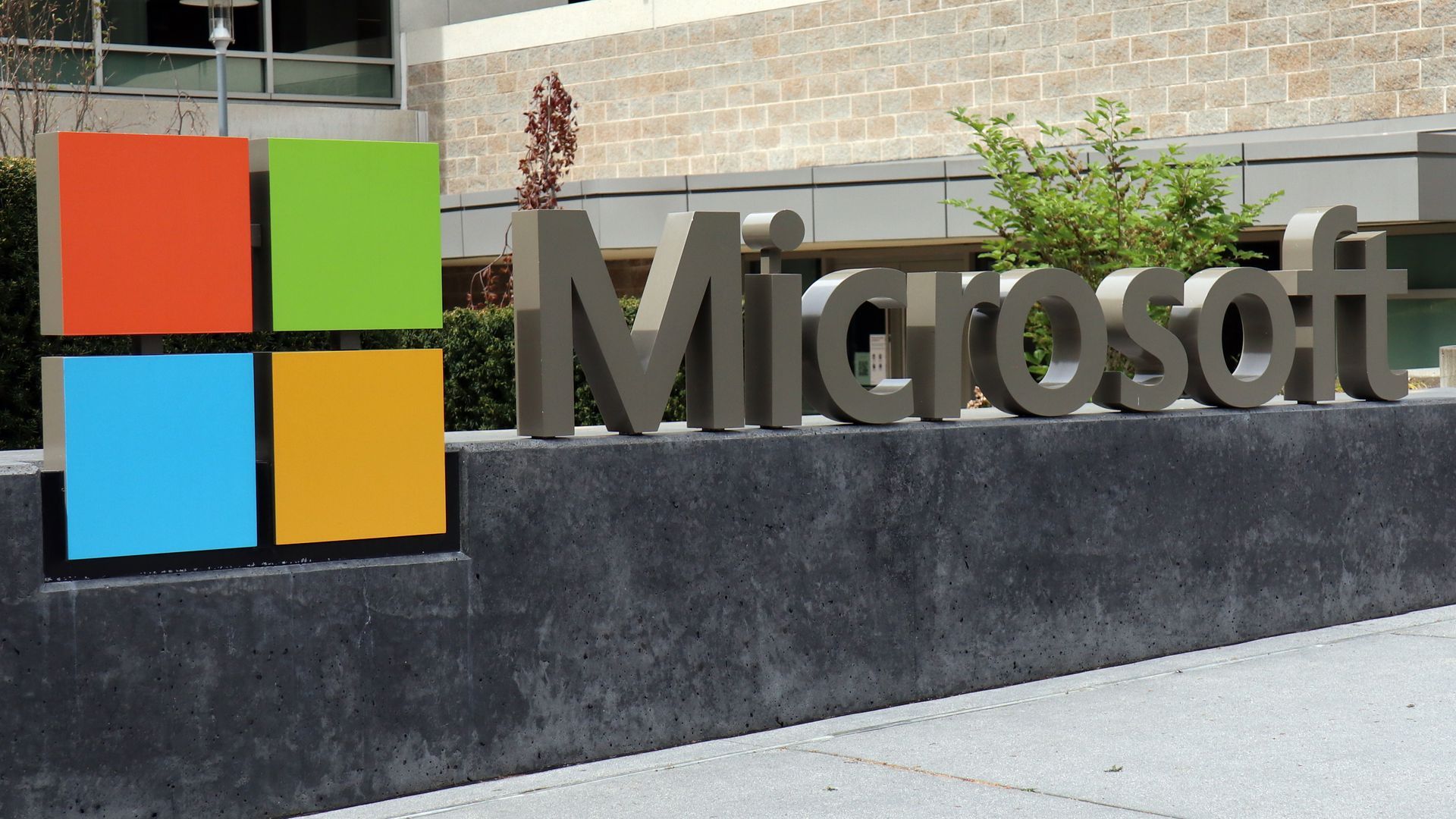 A Microsoft sign outside one of its offices
