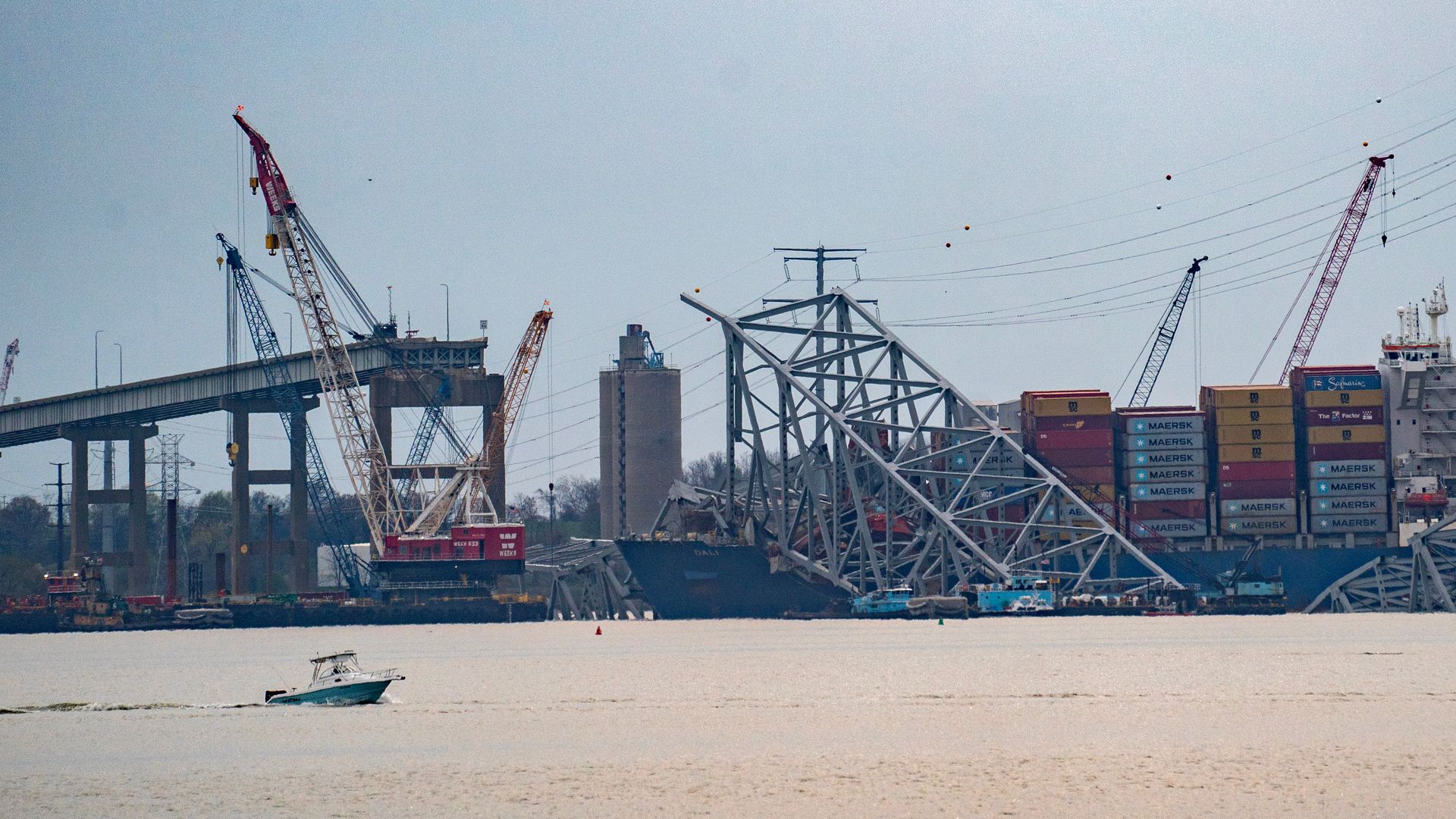 The Dali container vessel after striking the Francis Scott Key Bridge that collapsed into the Patapsco River