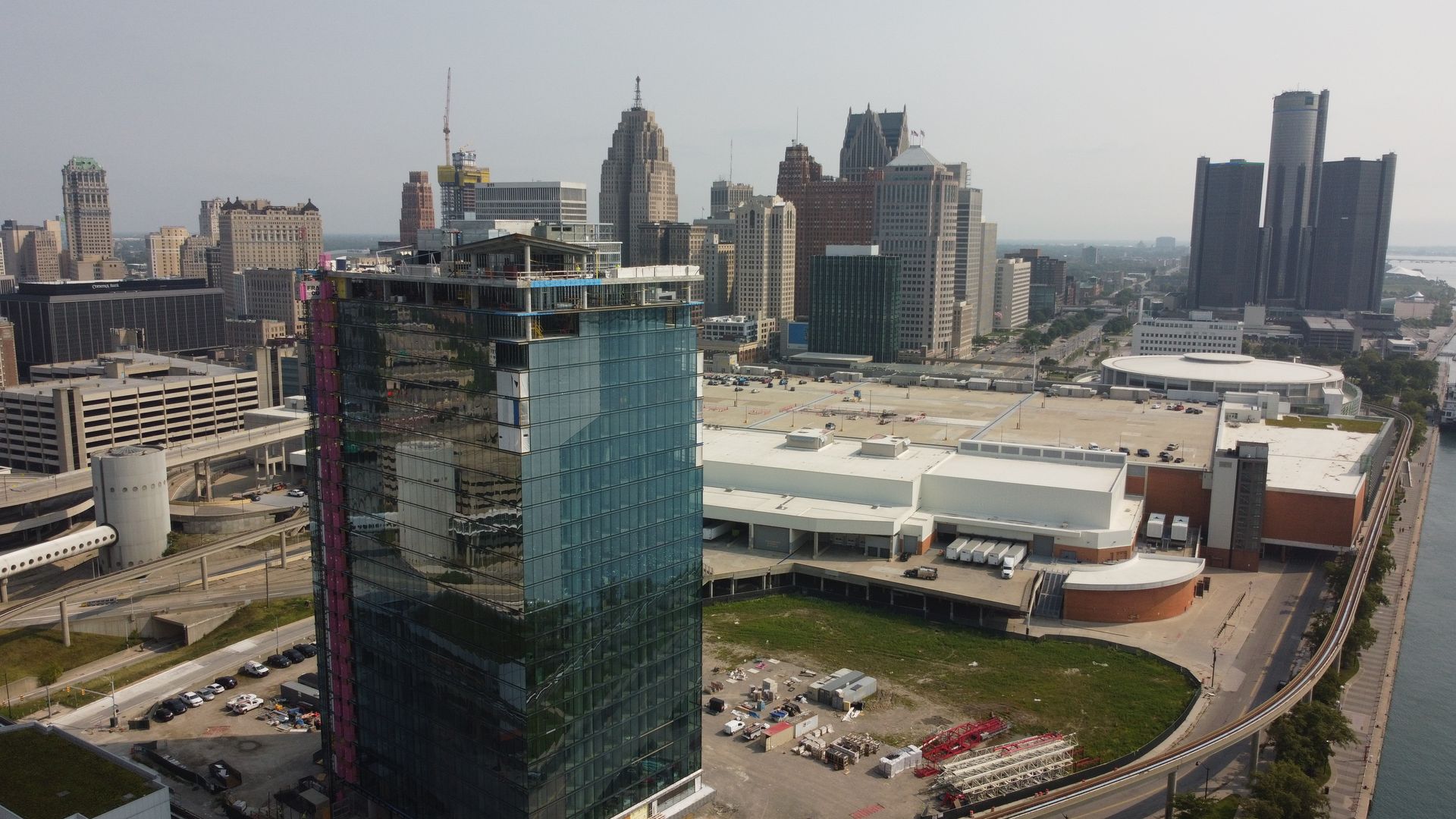 A skyline view with the new under construction building.
