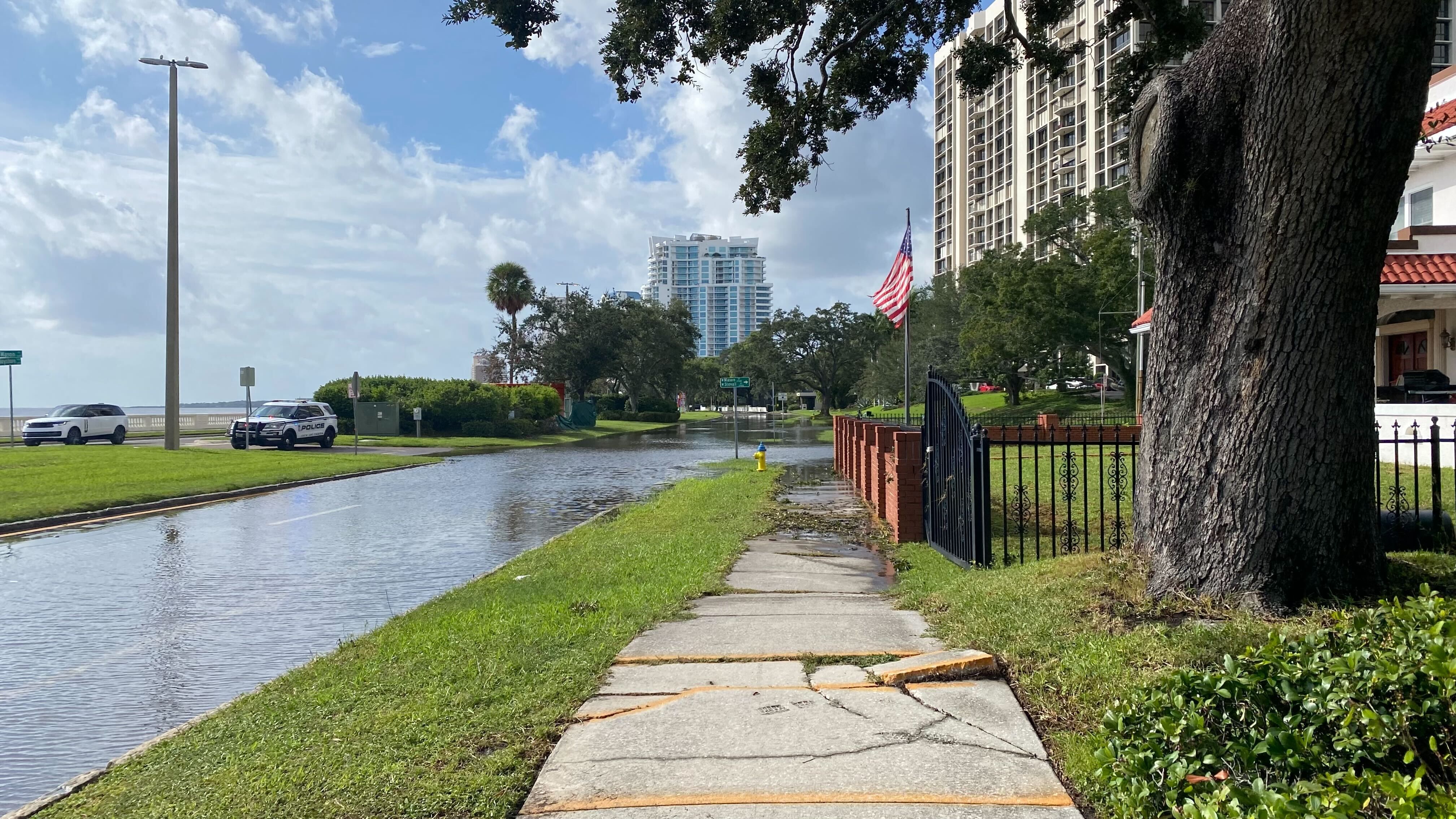 Westbound Bayshore boulevard is flooded on Friday morning. 