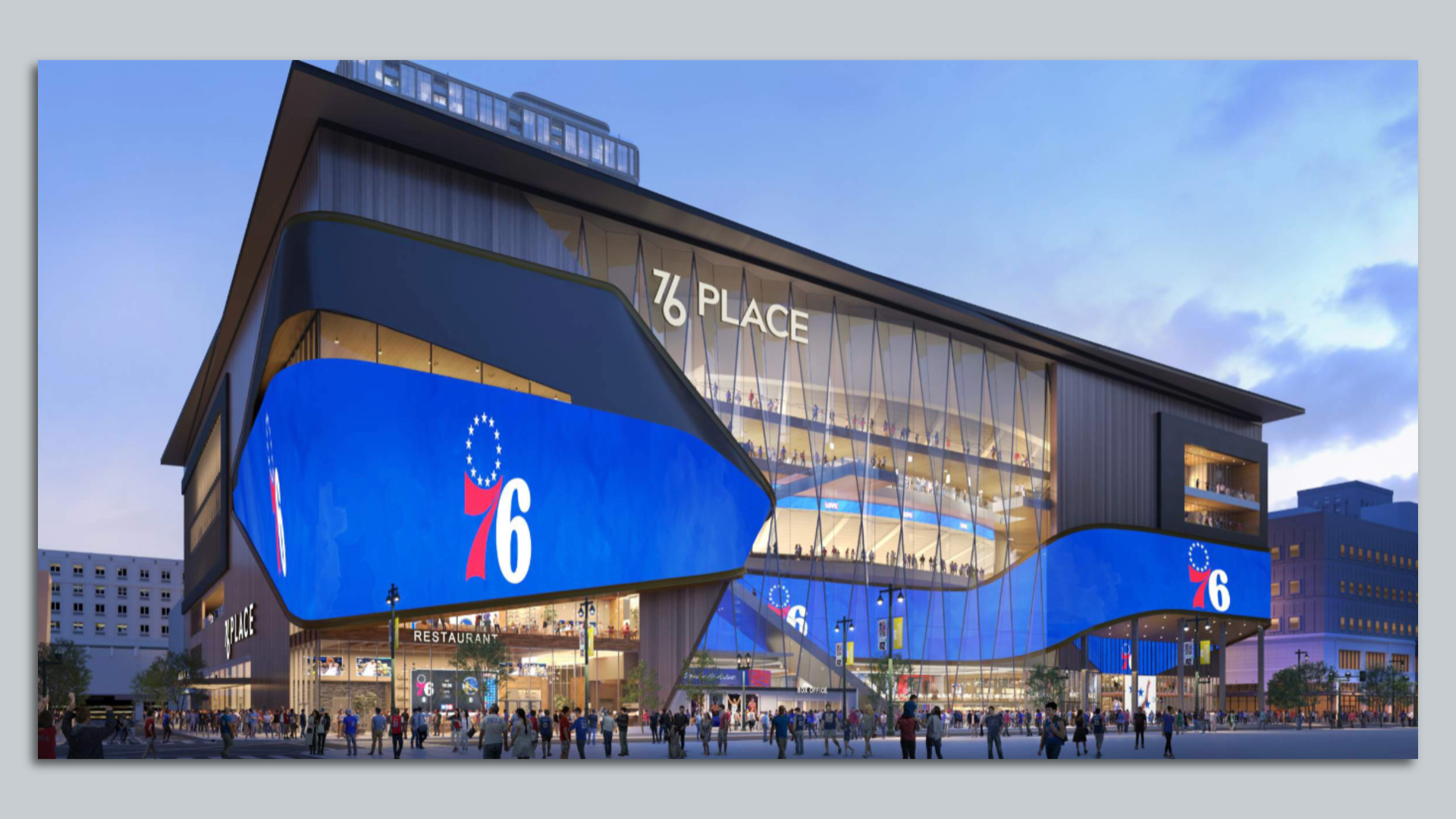 A rendering of 76ers proposed new downtown arena.
