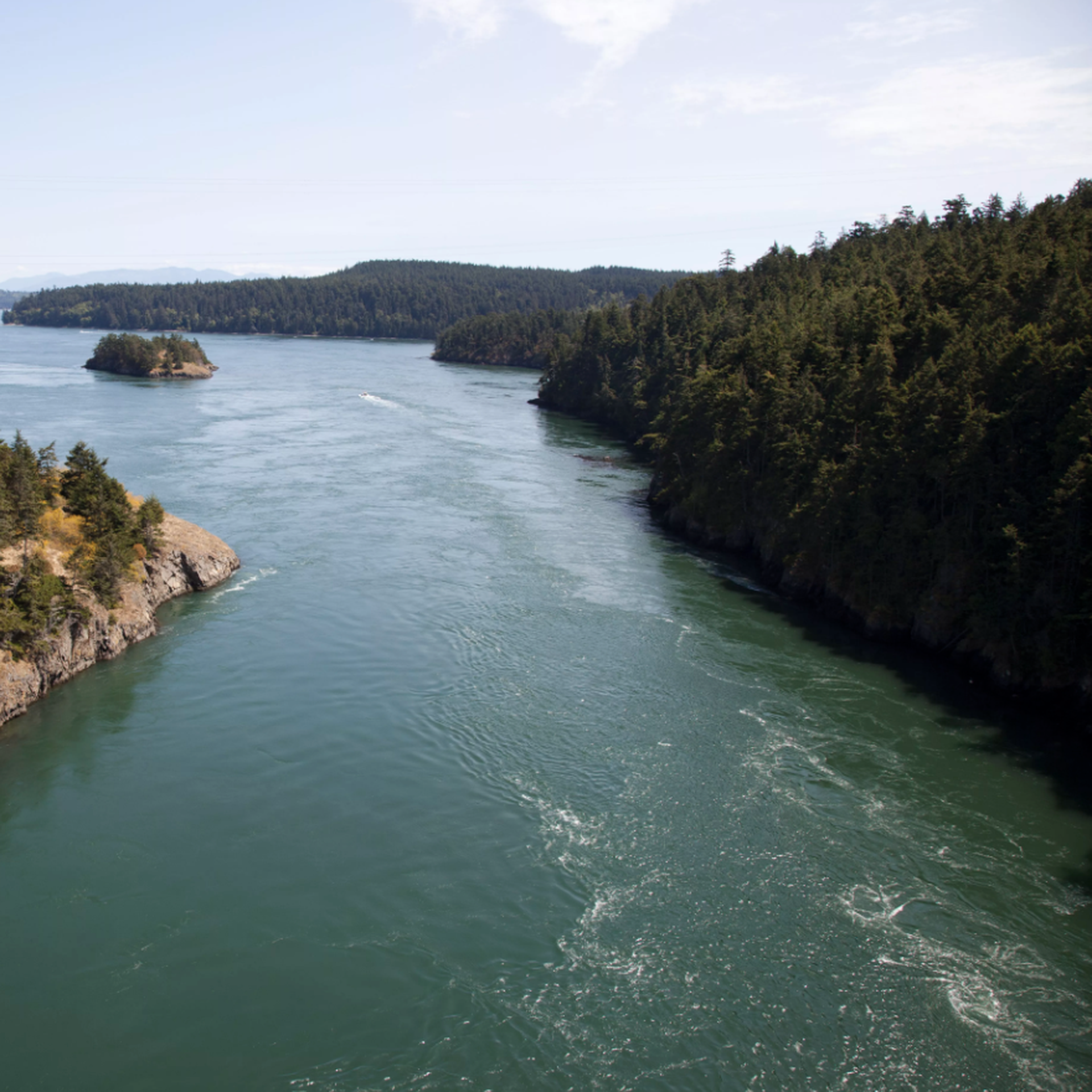 A view of the water below from the bridge in Deception Pass State Park near Seattle.