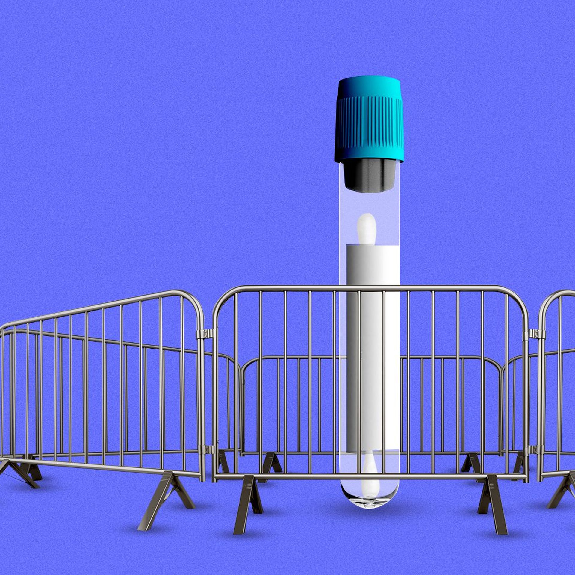Illustration of a test tube surrounded by metal barriers. 