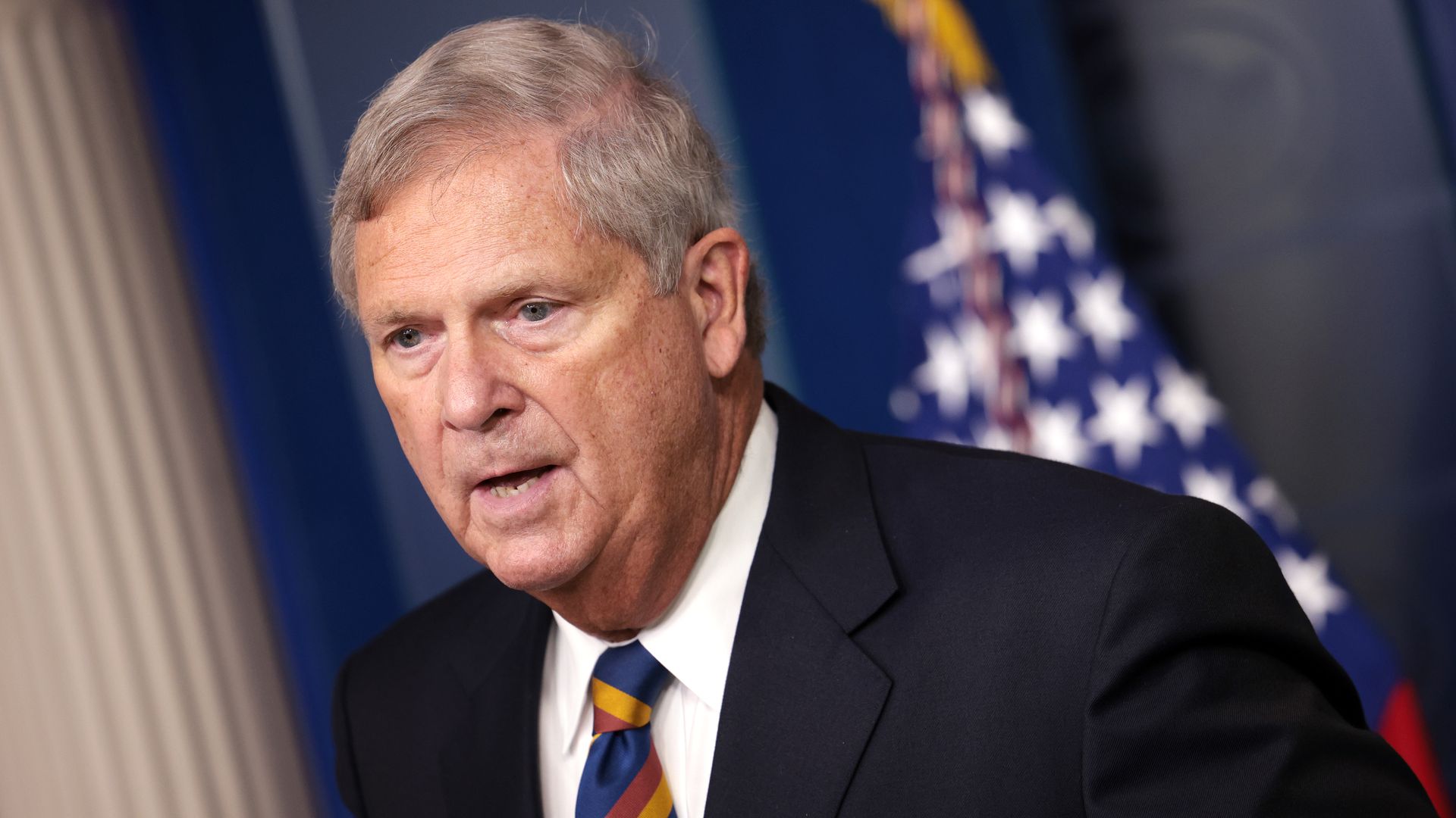 Agriculture Secretary Tom Vilsack speaks on rising food prices at a press briefing at the White House on September 08, 2021 in Washington, DC.