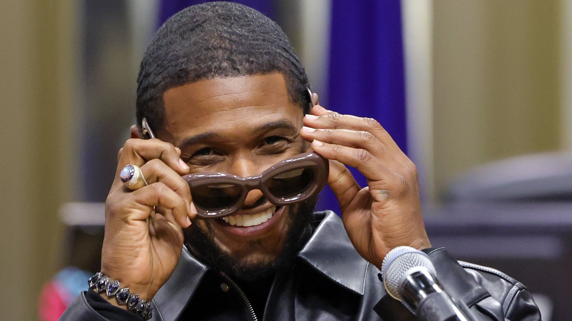 Usher speaks during a ceremony honoring him at Las Vegas City Hall on October 17, 2023 in Las Vegas, Nevada. 